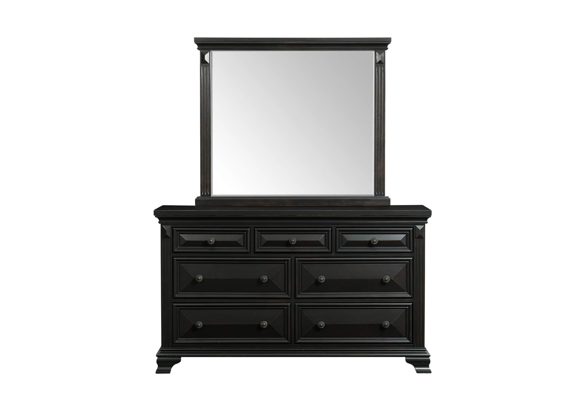 Calloway 7 - Drawer Dresser With Mirror Set In Antique Black,Elements