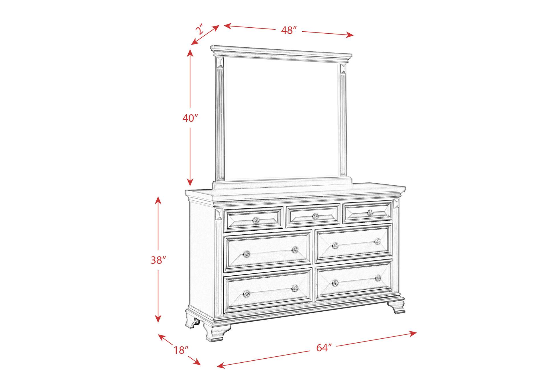 Calloway 7 - Drawer Dresser With Mirror Set In Antique Black,Elements