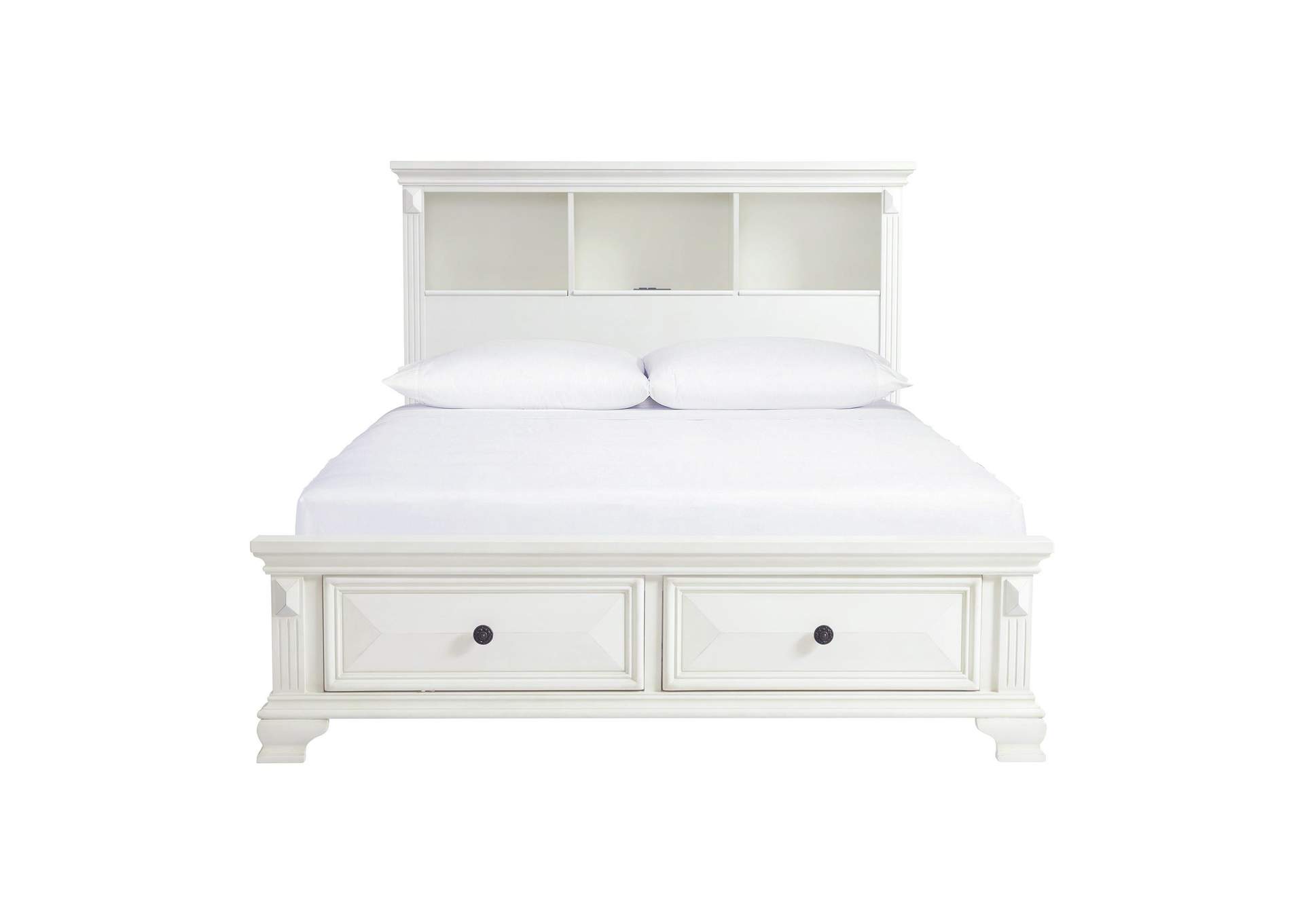 Calloway Queen Bookcase Bed With USB Antique White Color,Elements