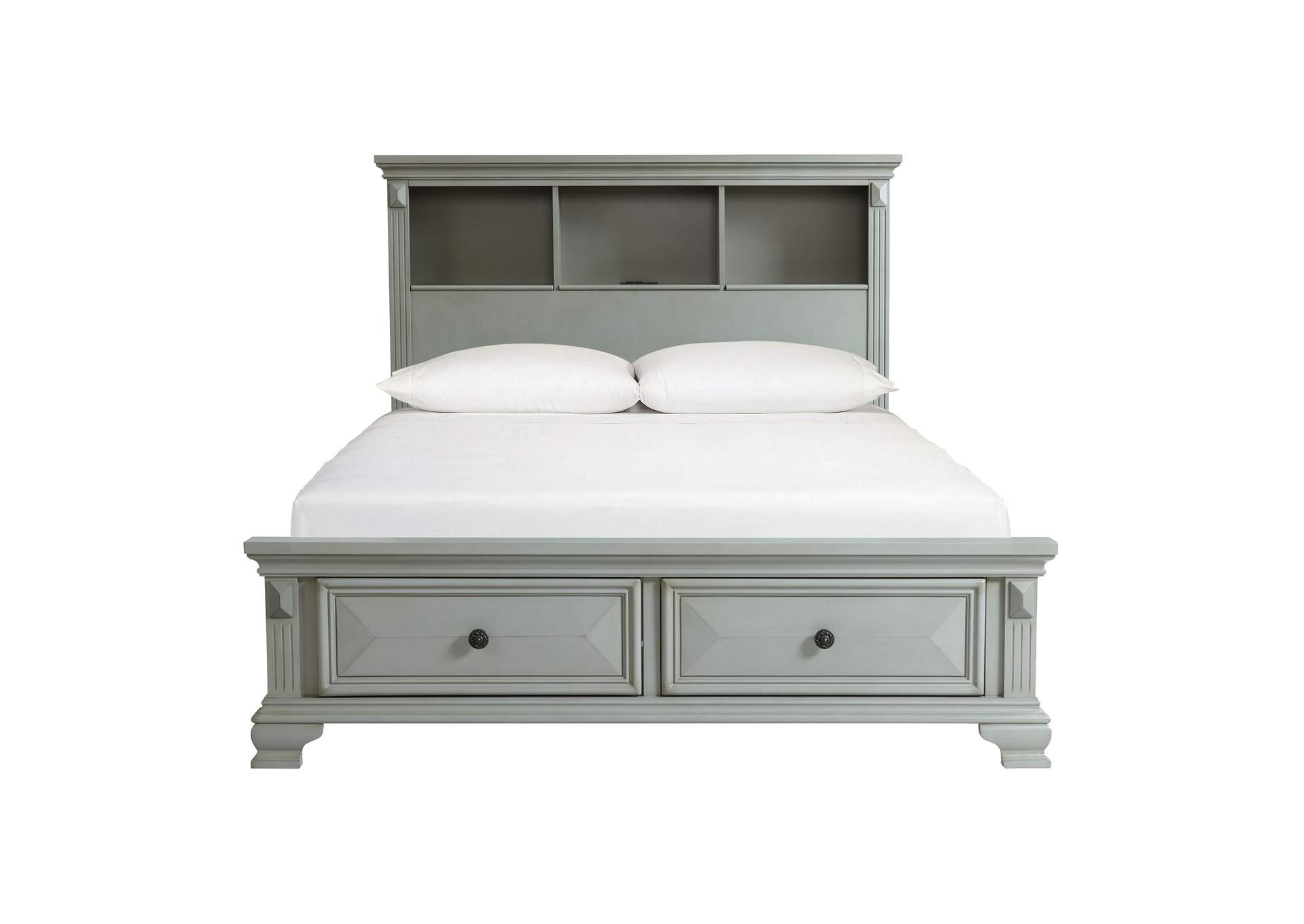 Calloway Queen Bookcase Bed With USB Grey Color,Elements