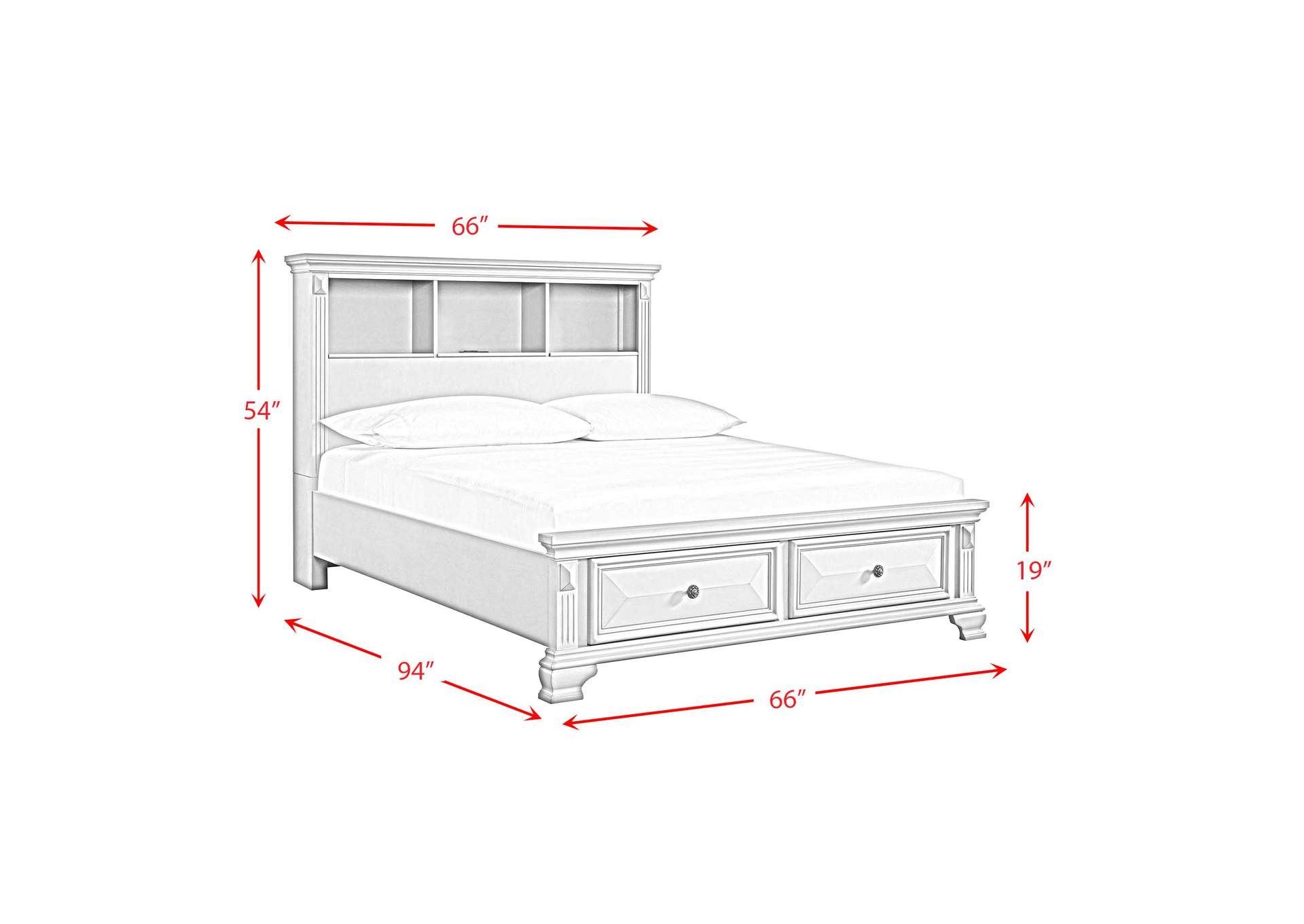 Calloway Queen Bookcase Bed With USB Grey Color,Elements