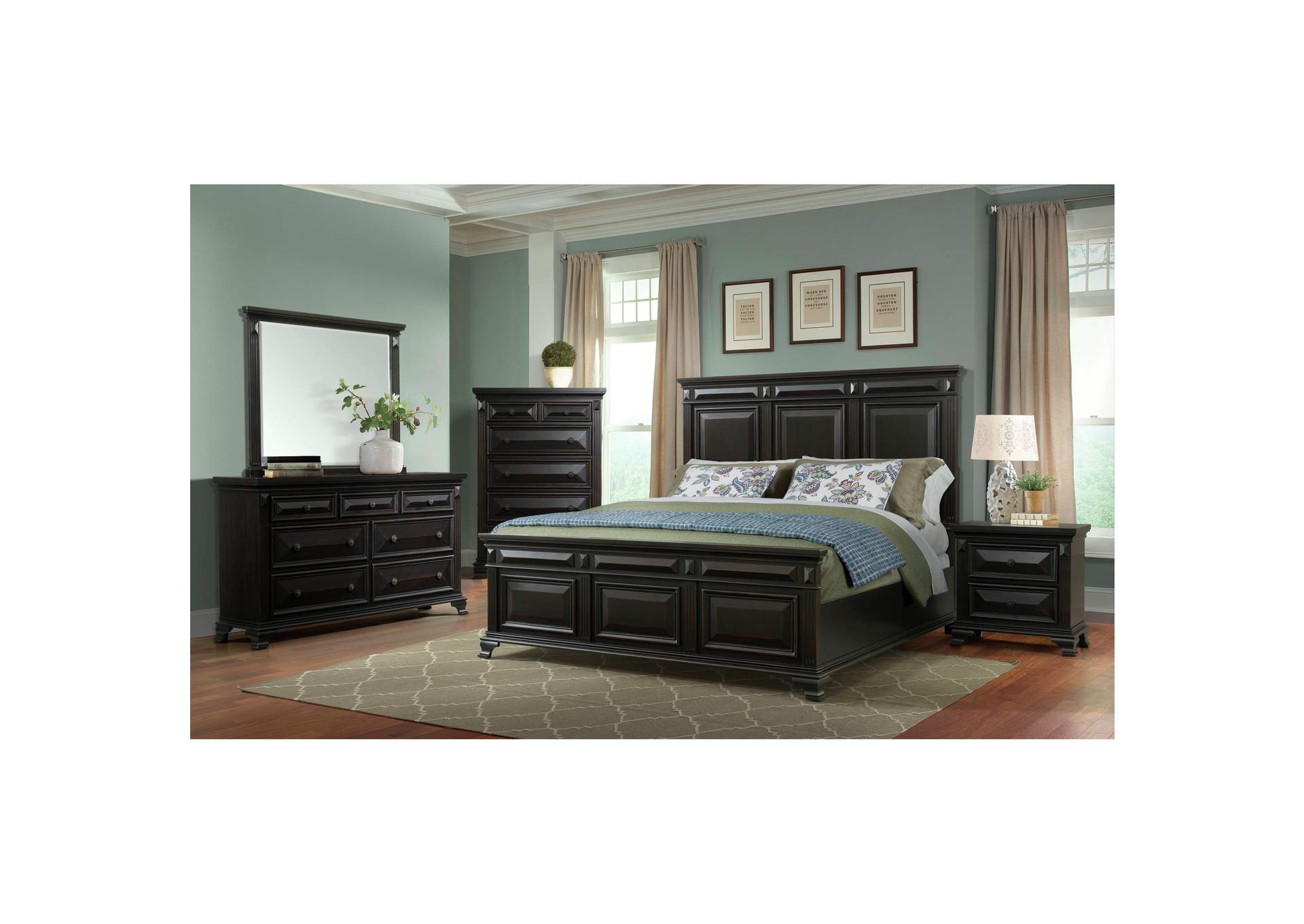 Calloway 7 - Drawer Dresser With Mirror Set In Antique Black,Elements