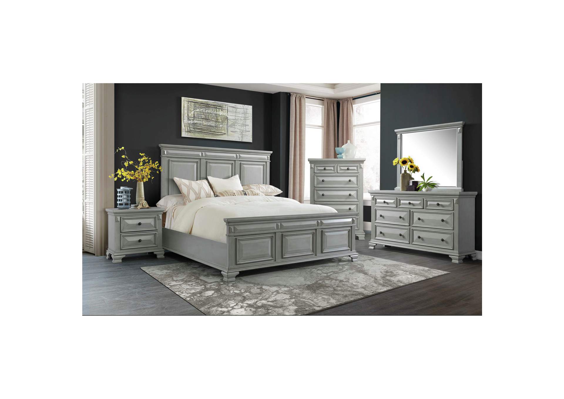 Calloway King Panel 5 Piece Bedroom Set Grey,Elements