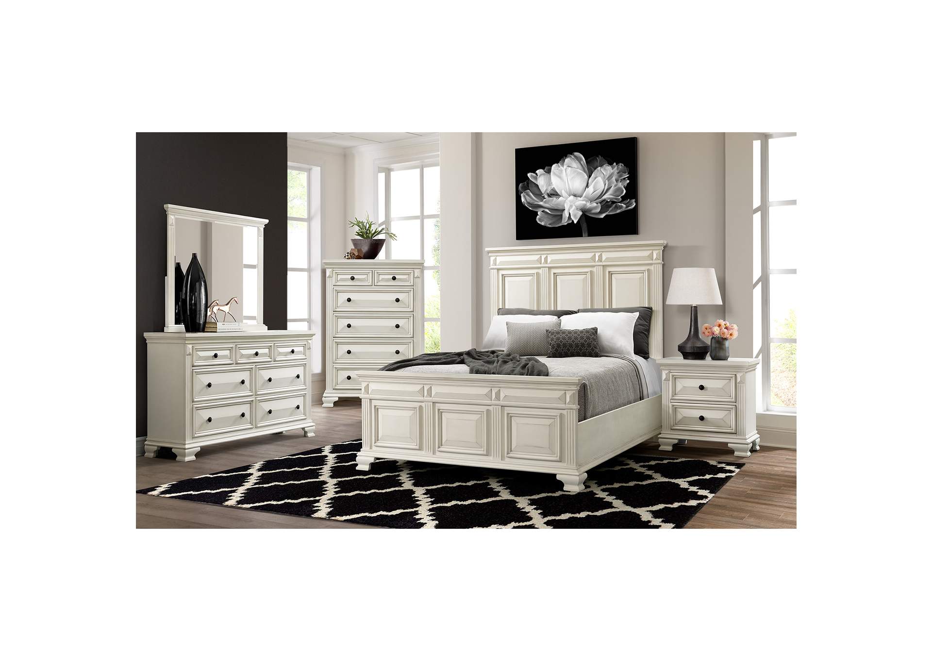 Calloway King Panel Bed In Antique White,Elements