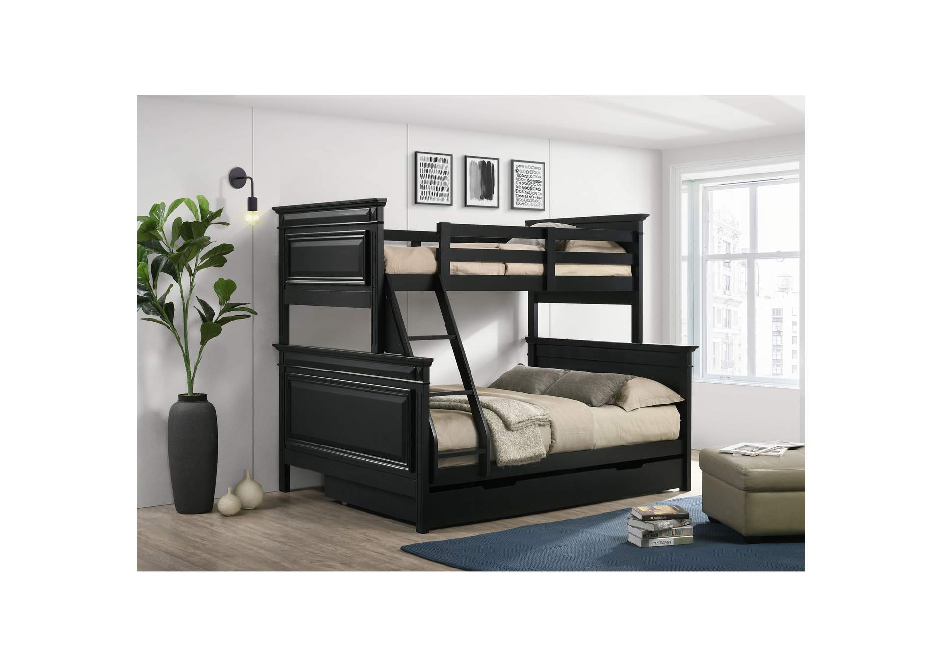 Calloway Twin Over Full Bunk Bed With Trundle In Antique Black,Elements