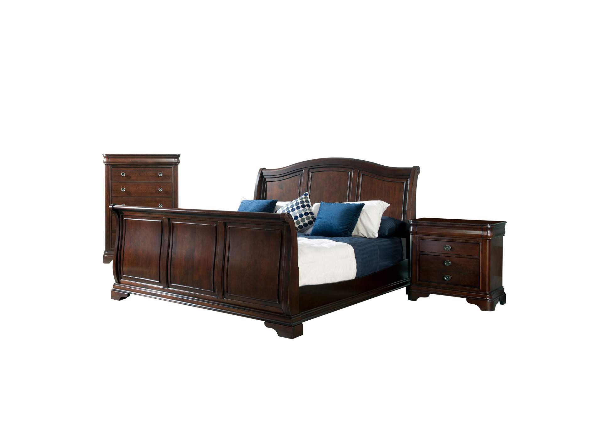 Cameron Cherry King Sleigh 3 Piece Bedroom Set,Elements