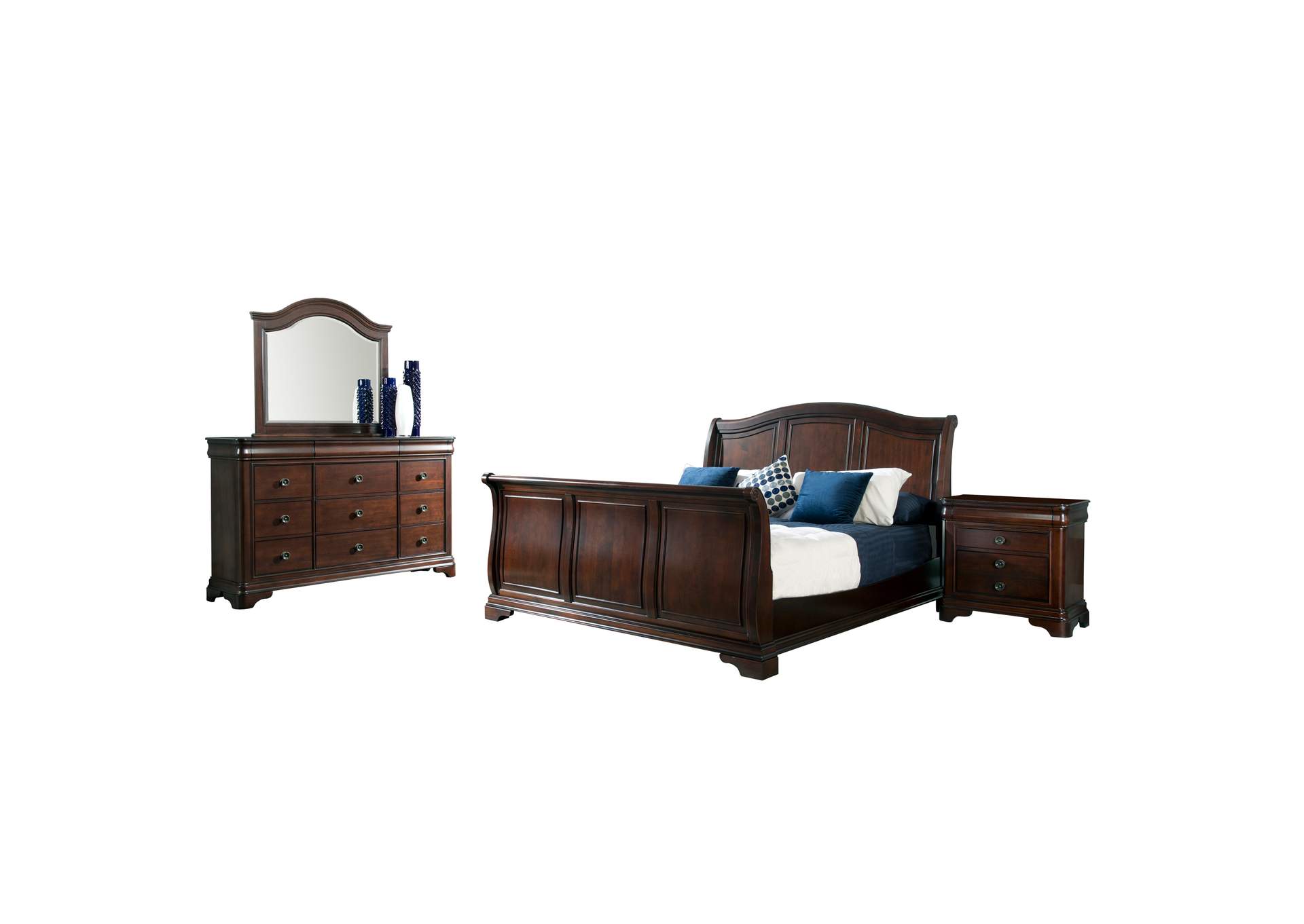 Cameron Cherry King Sleigh 4 Piece Bedroom Set,Elements