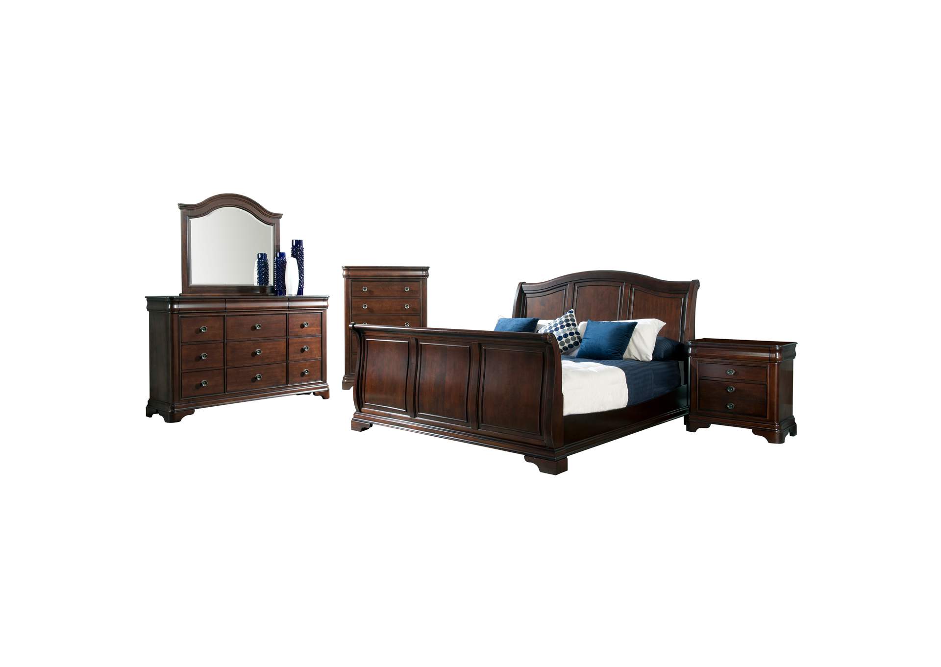 Cameron Cherry Queen Sleigh 5 Piece Bedroom Set,Elements