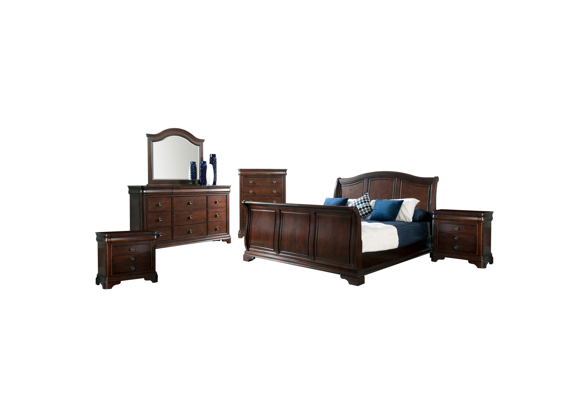 Cameron Cherry Queen Sleigh 6 Piece Bedroom Set,Elements