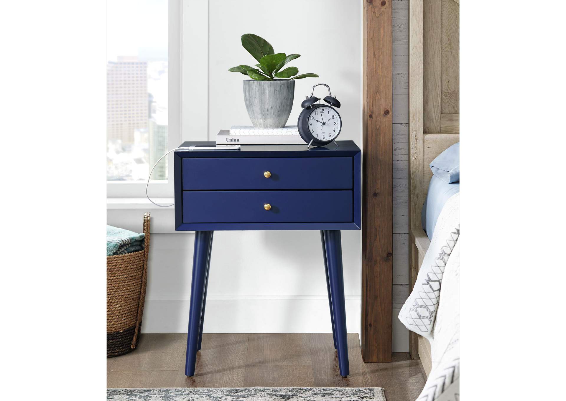 Canterbury Side Table With Power Port USB In Blue,Elements