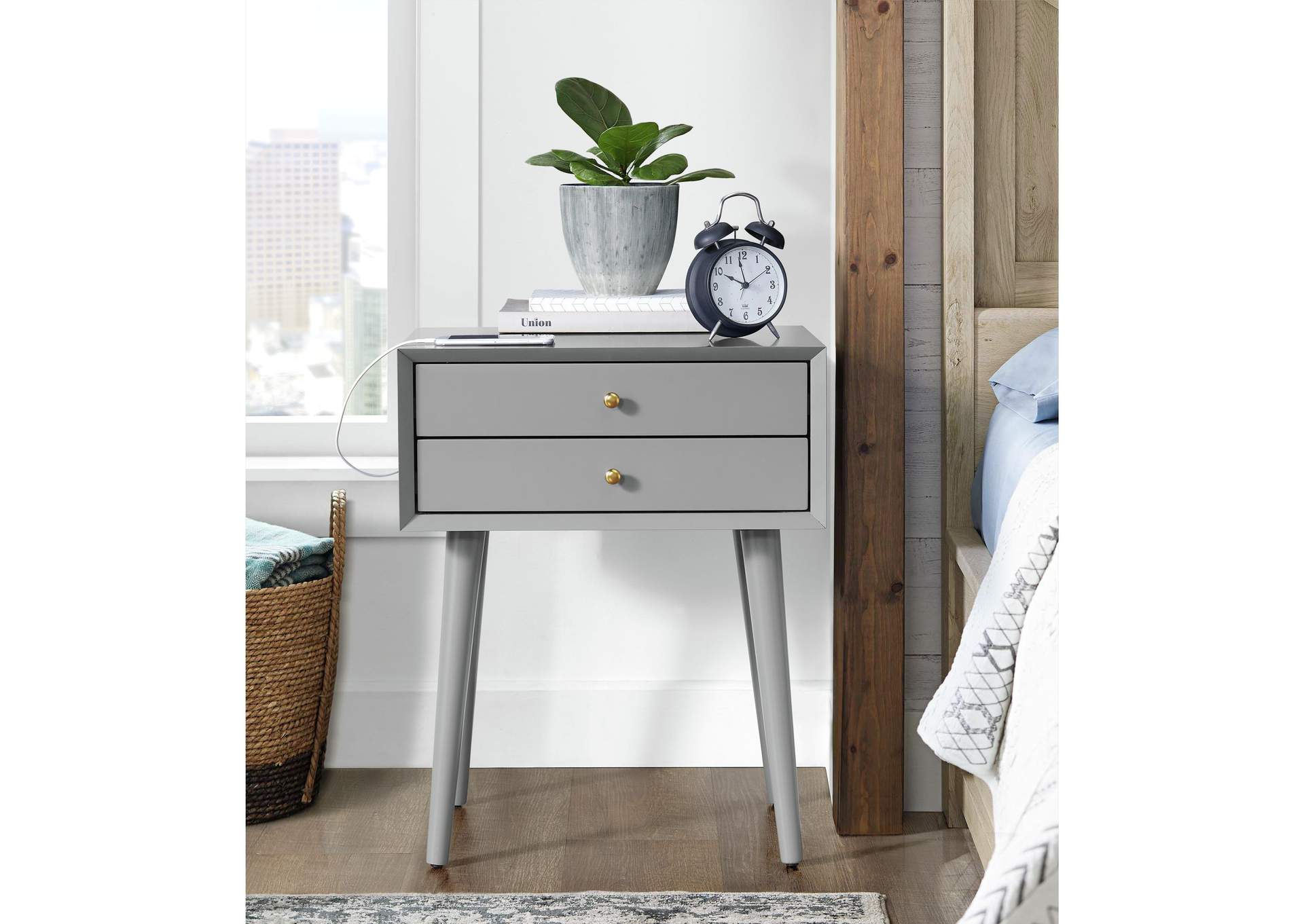 Canterbury Side Table With Power Port USB In Grey,Elements