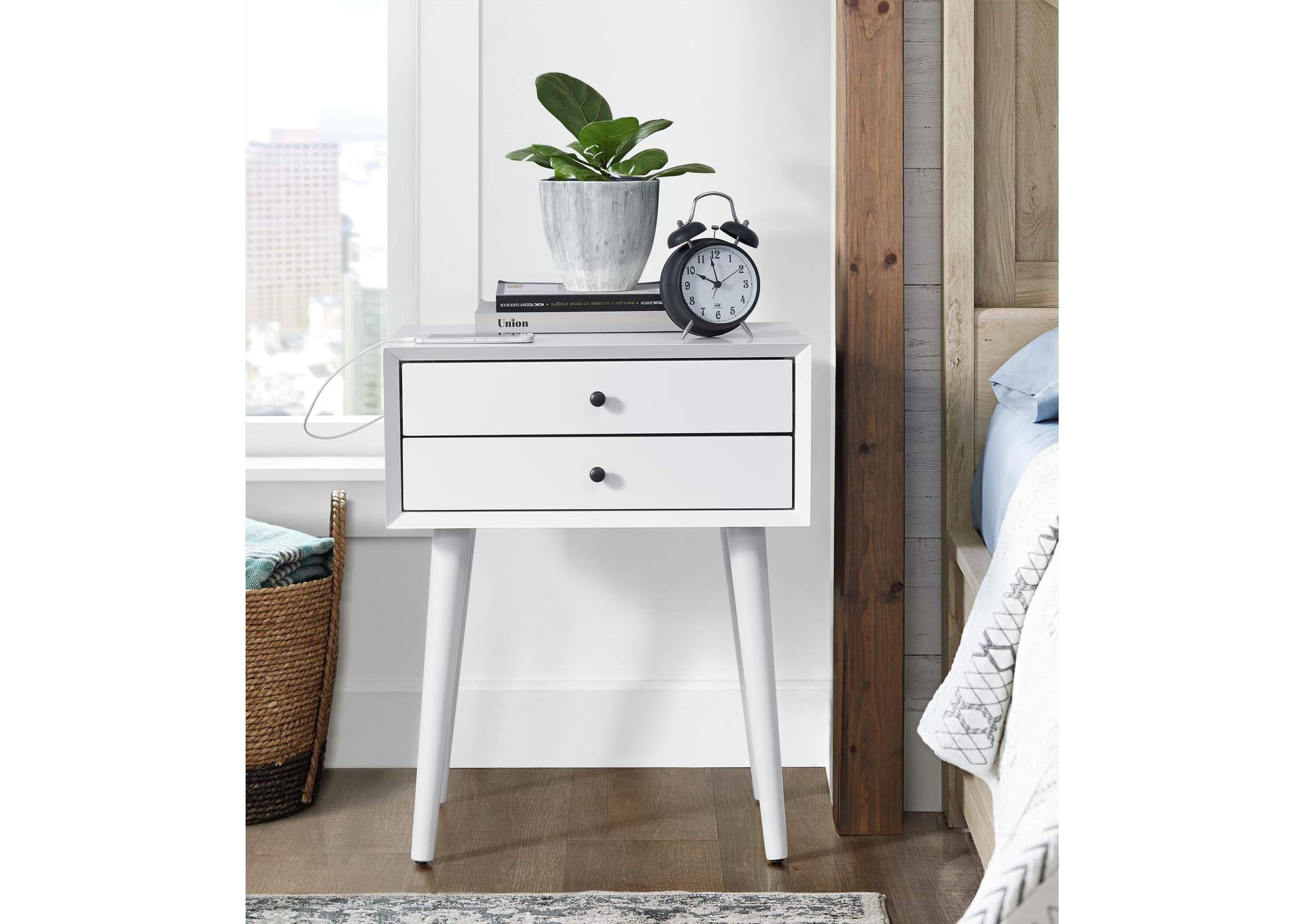 Canterbury Side Table With Power Port USB In White,Elements