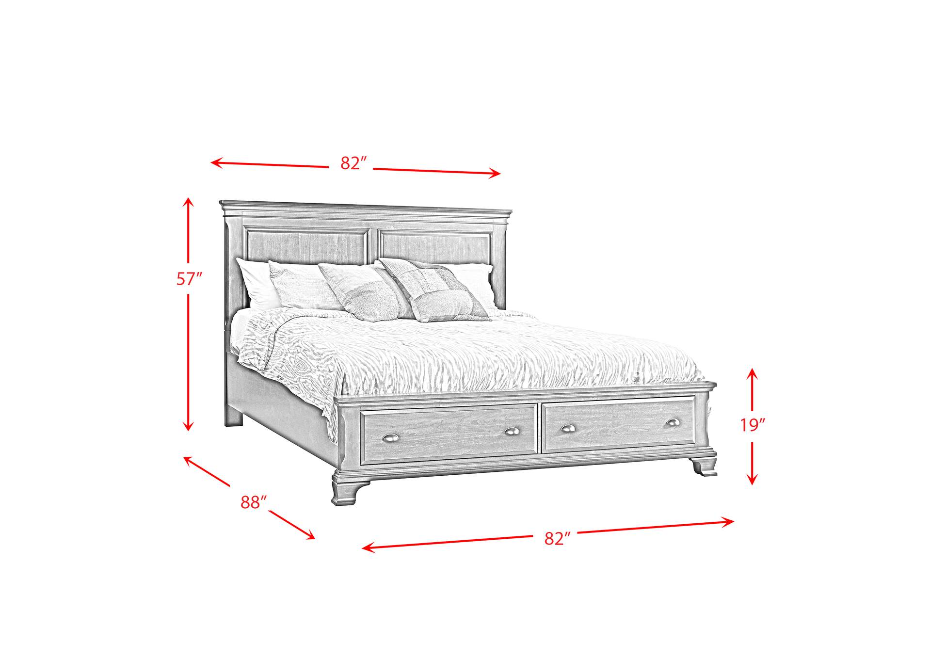 Canton Cherry King Storage 4 Piece Bedroom Set,Elements