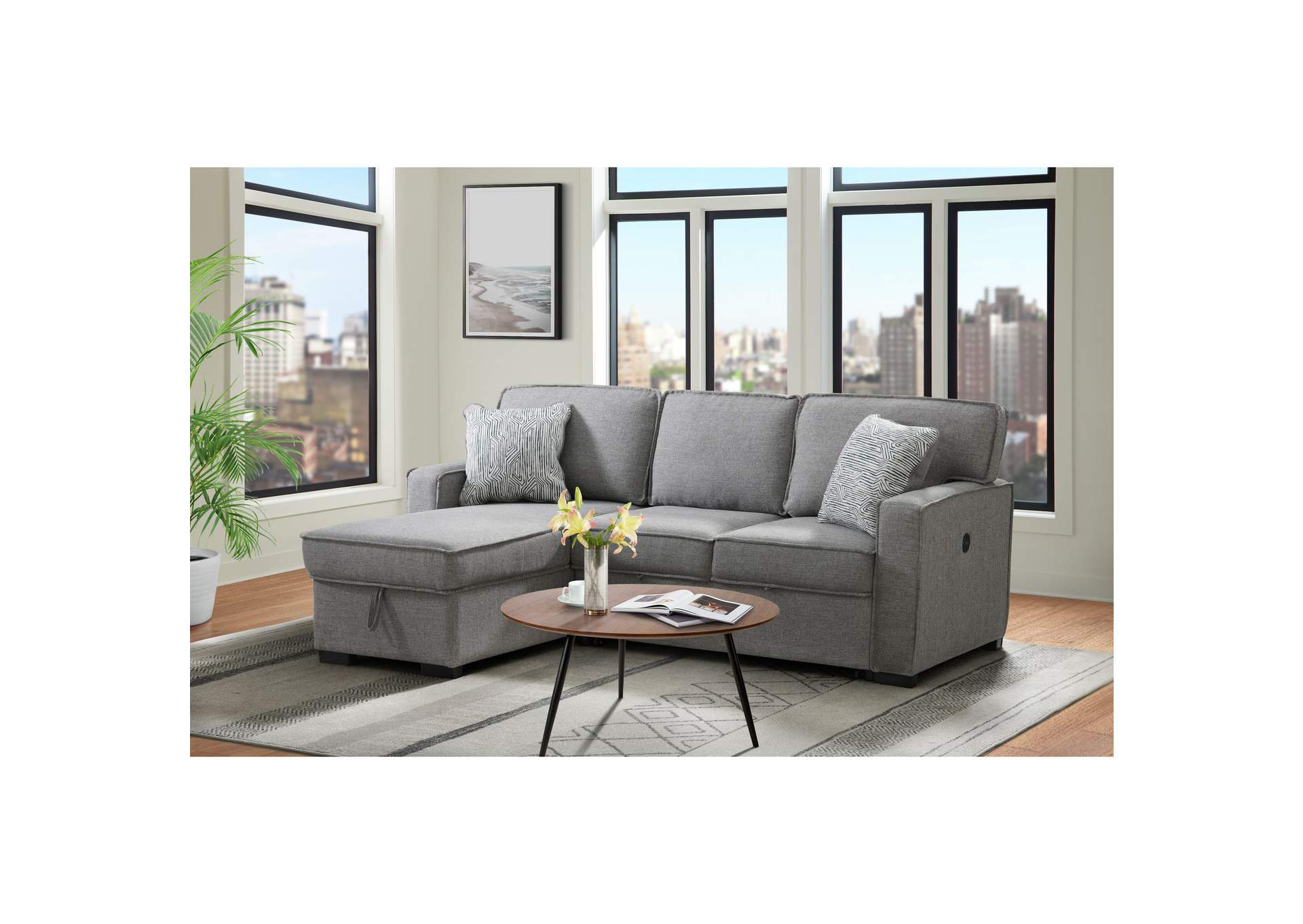 Caracas Sectional Left Hand Facing Storage Chaise In Palmer Steel,Elements