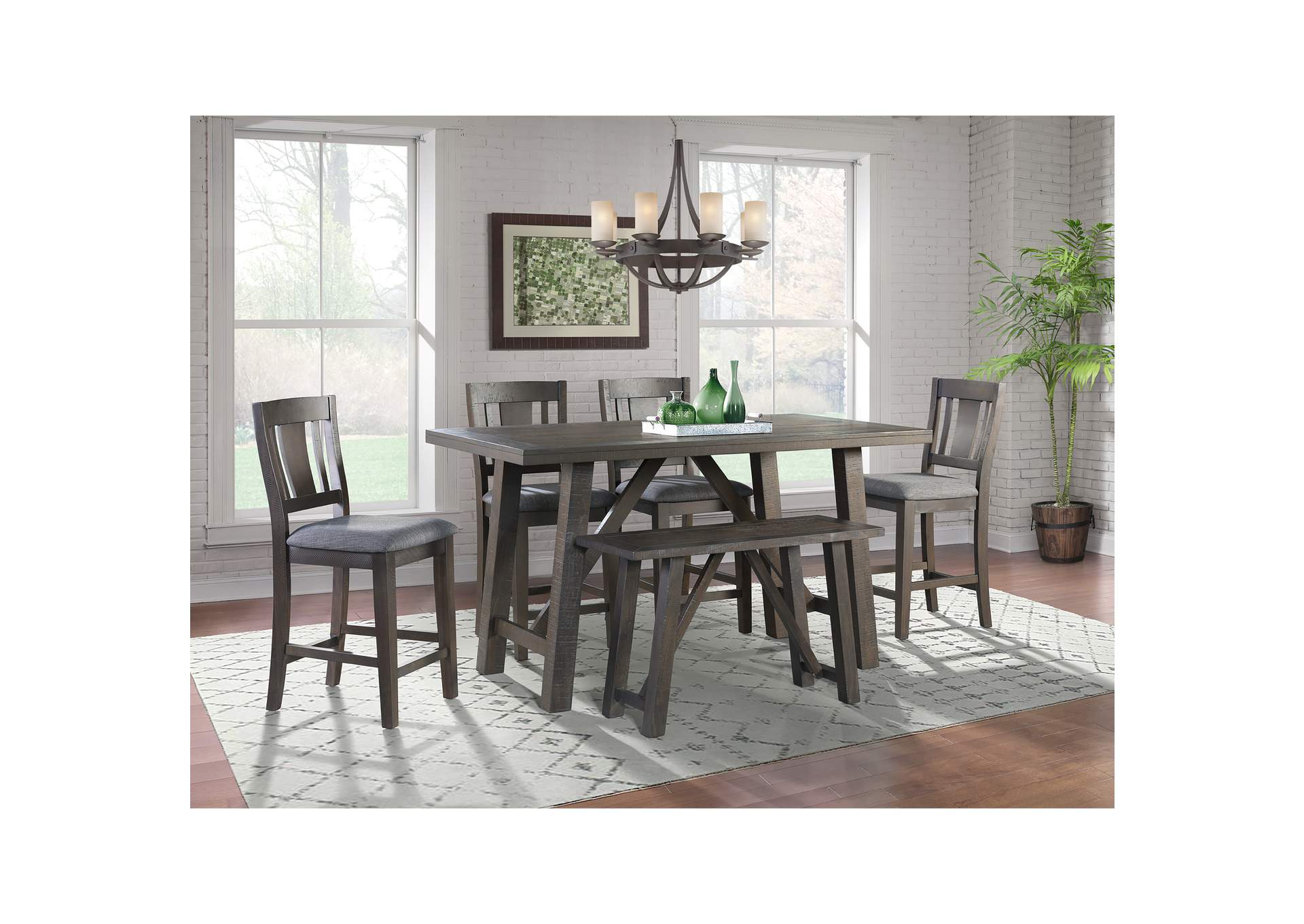Cash Counter 6 Piece Dining Set - Table Four Chairs Bench,Elements
