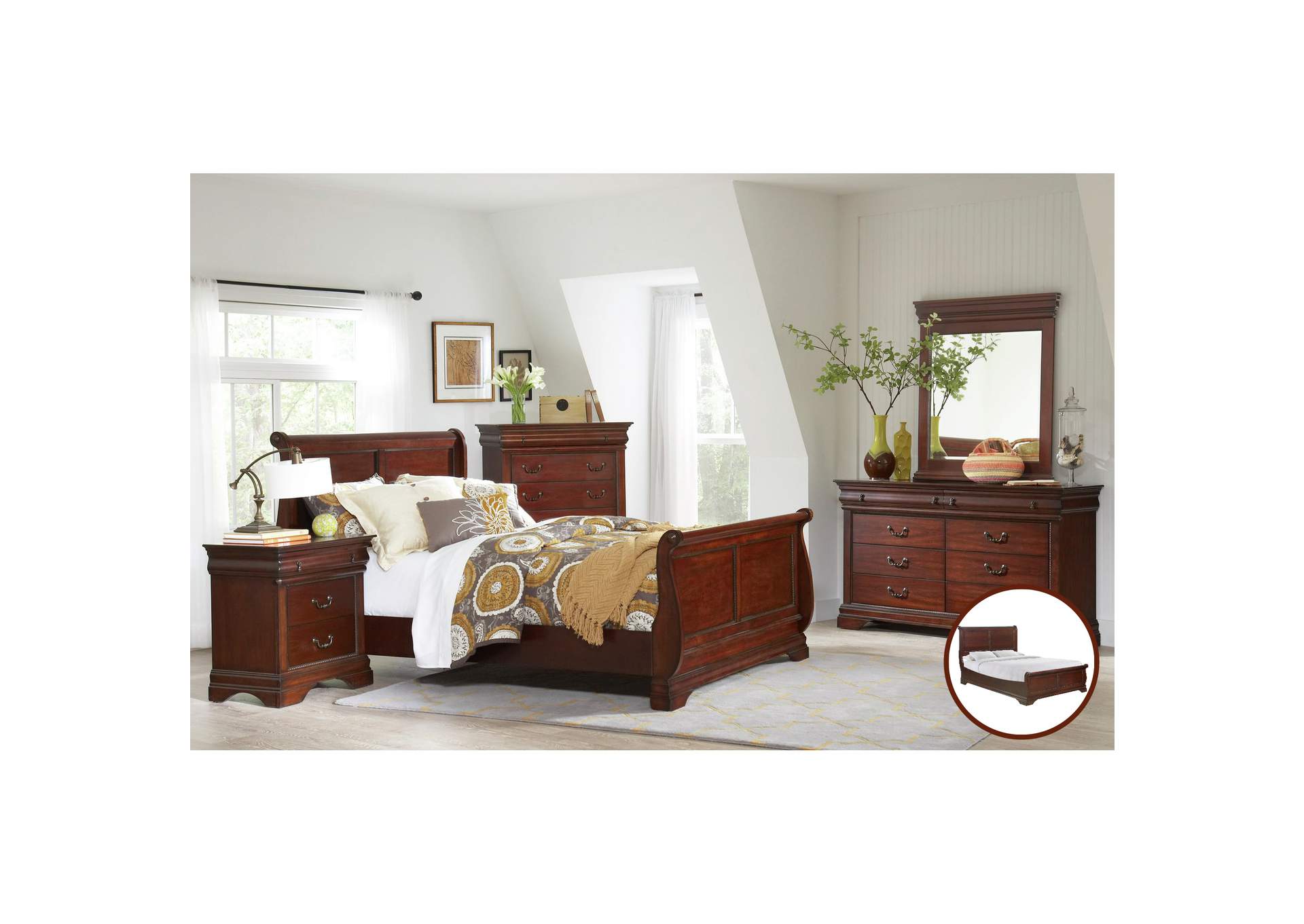 B4800 - 58F Chateau - Queen Low Profile Bed - Vintage Cherry,Elements