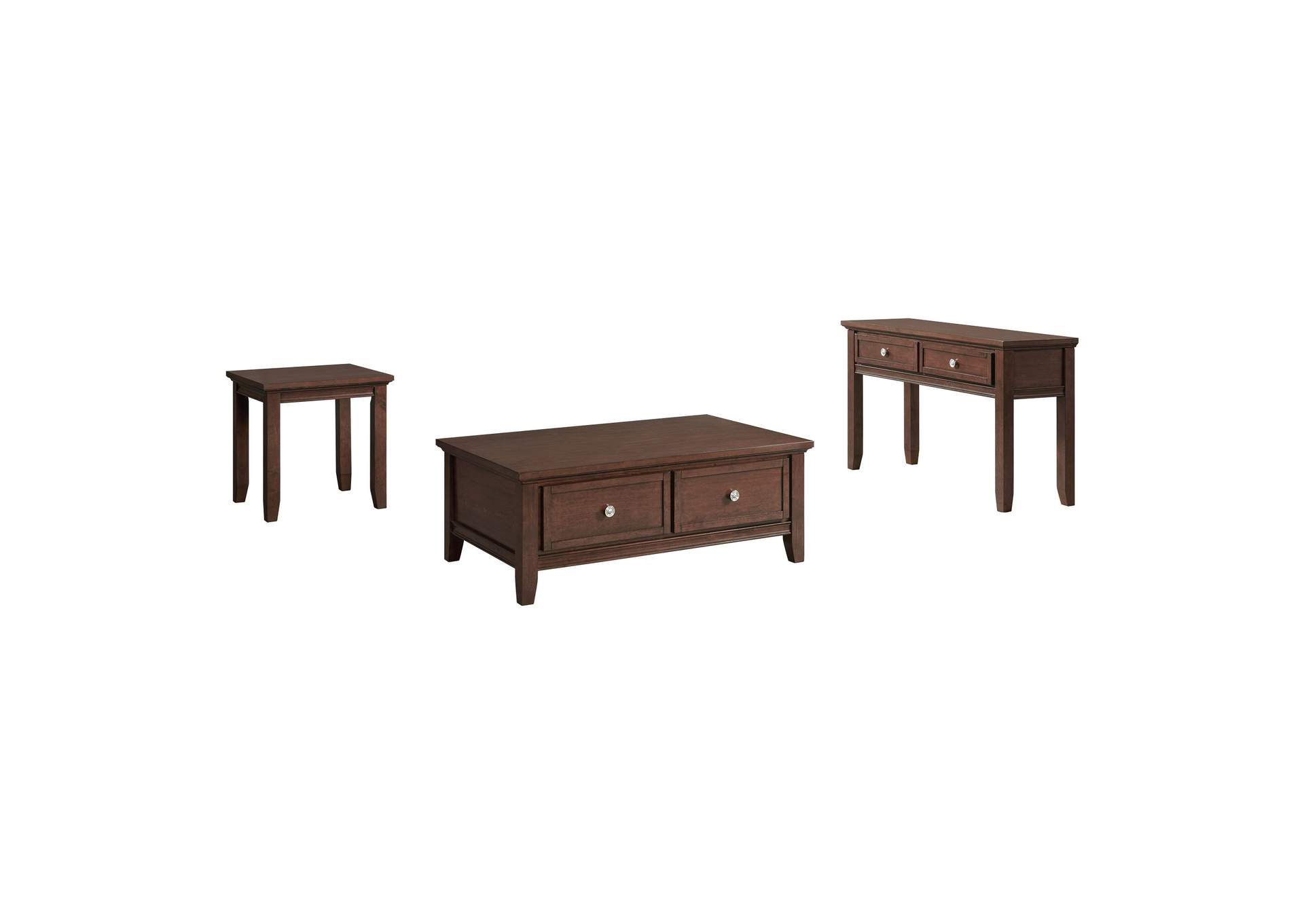 Chatham 3 Piece Occasional Table Set In Cherry - Coffee Table End Table Sofa Table,Elements