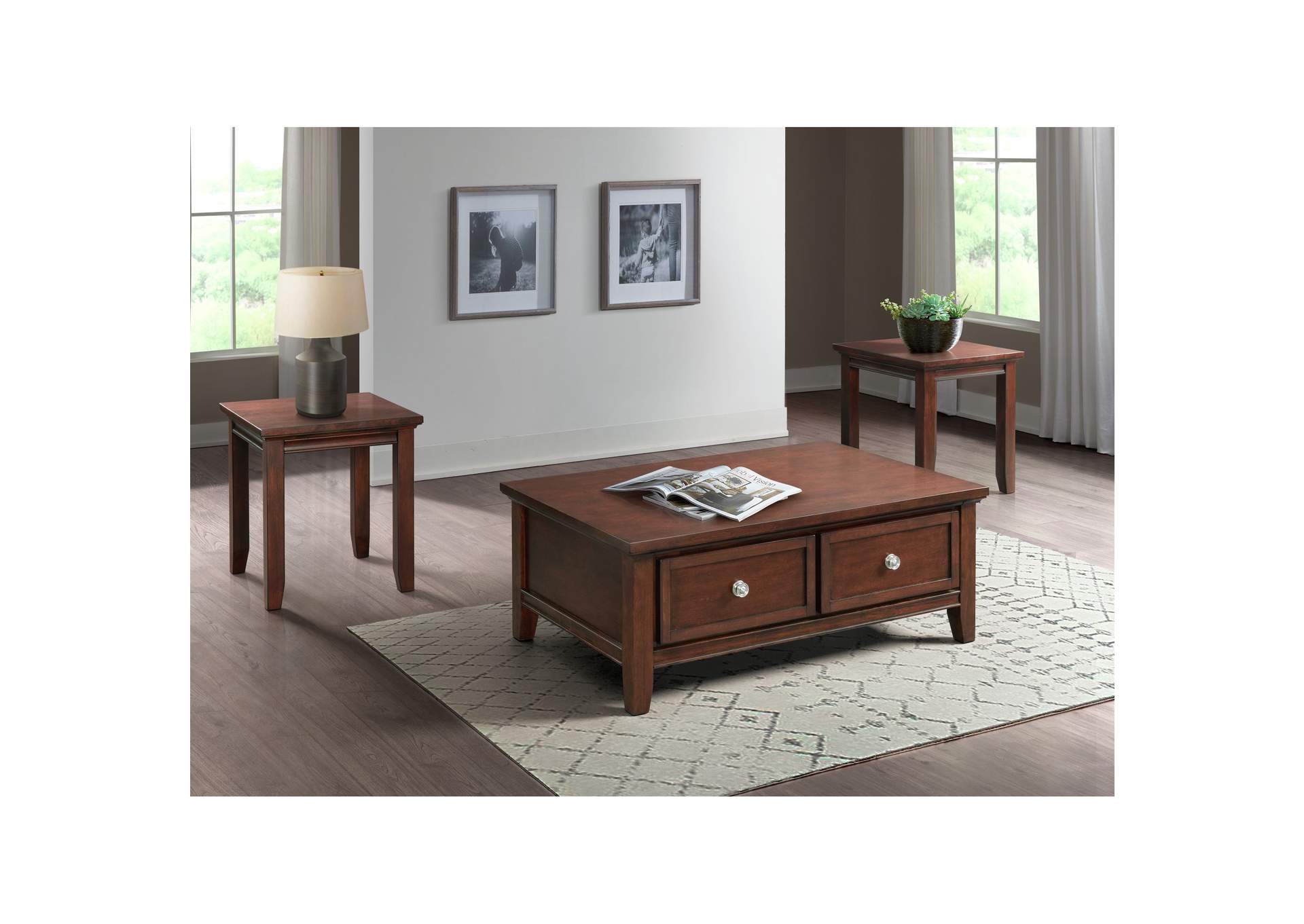 Chatham 3 Piece Occasional Table Set In Cherry - Coffee Table Two End Tables,Elements