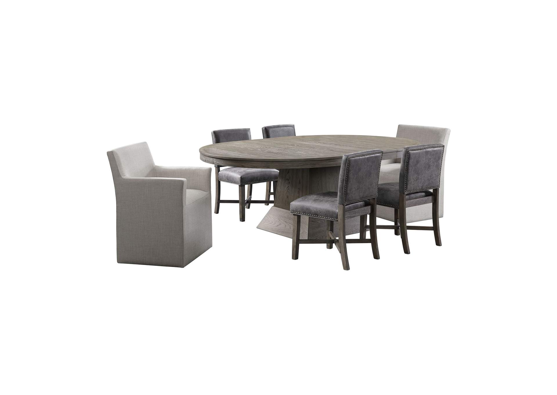 Collins With 2 12 Leaves 7 Piece Dining Set In Grey - Table Four Chairs Two Arm Chairs,Elements