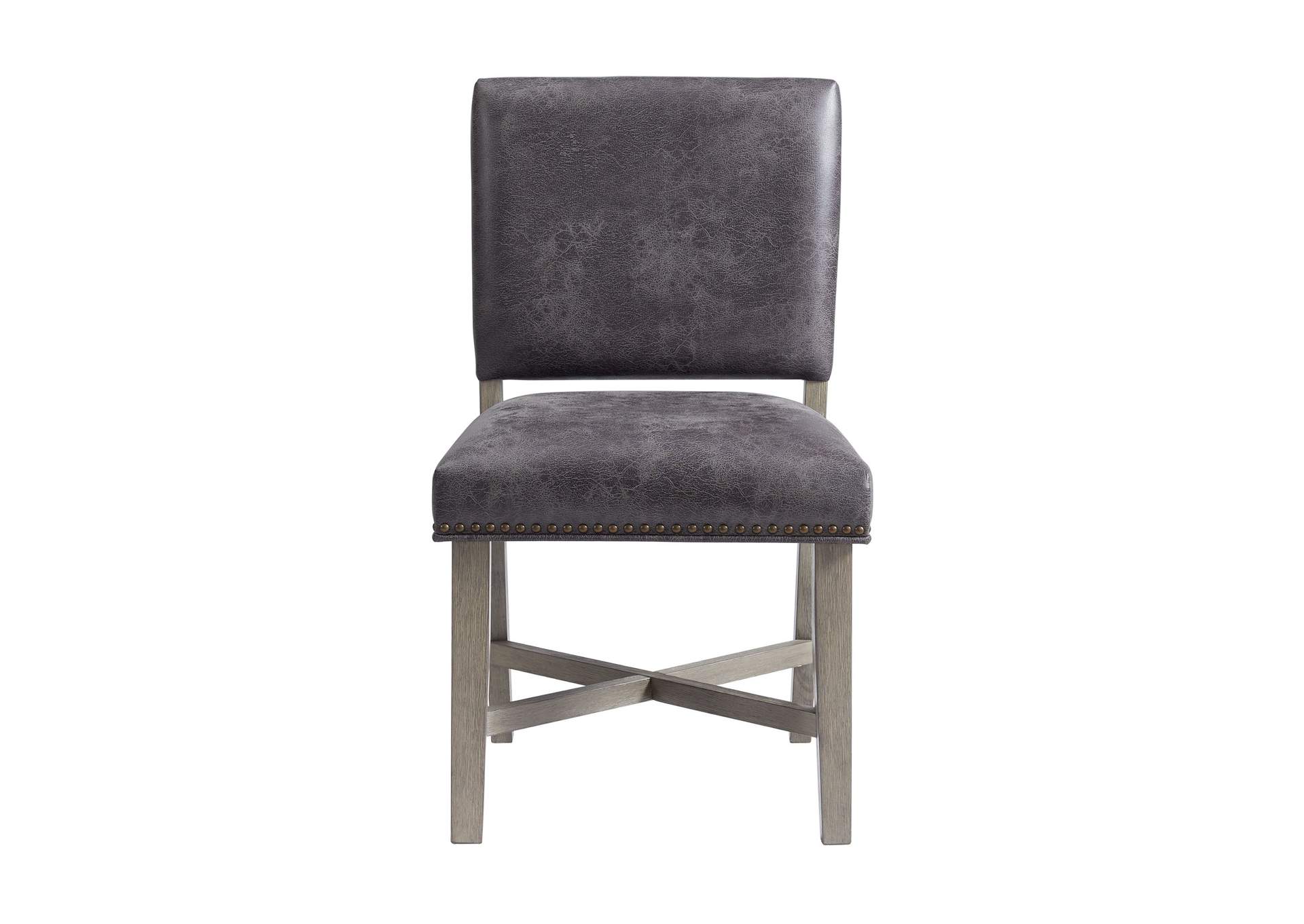 Collins Dining Side Chair With Stretcher With Brown Pu In Grey 2 Per Pack,Elements