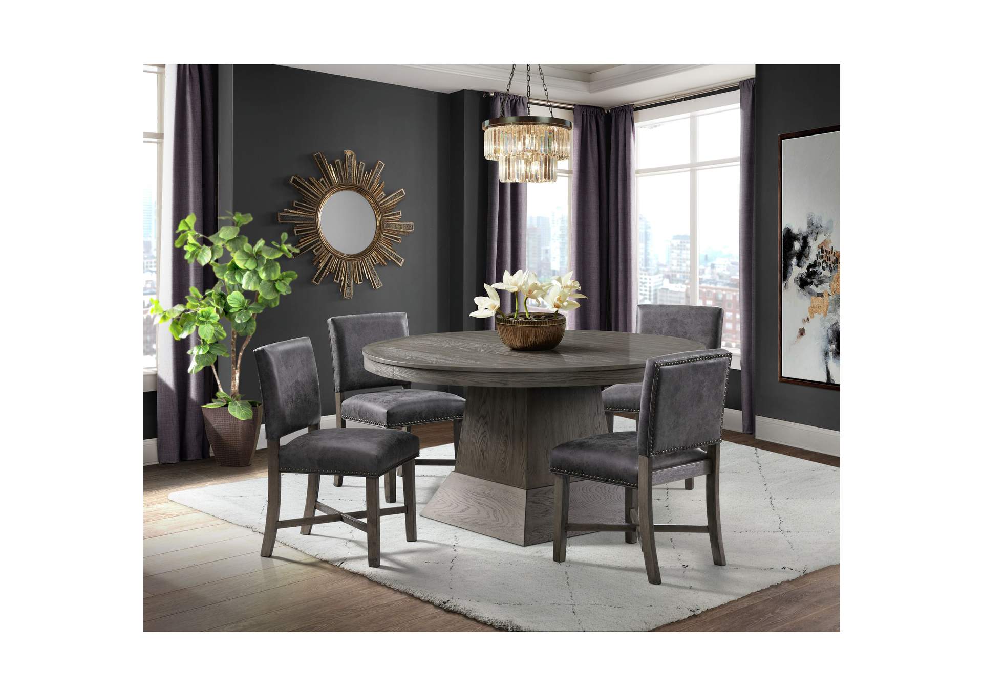 Collins With 2 12 Leaves 5 Piece Dining Set In Grey - Table Four Chairs,Elements