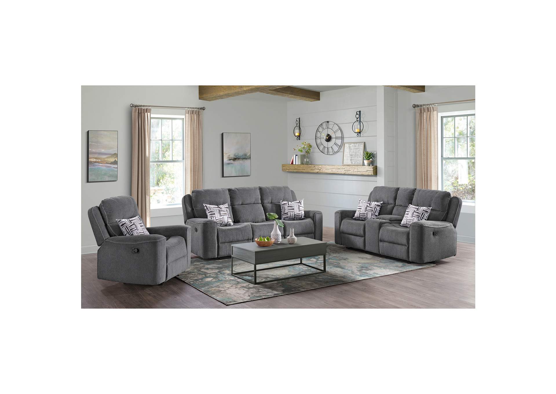 Connery Motion Loveseat With Console In Pewter,Elements