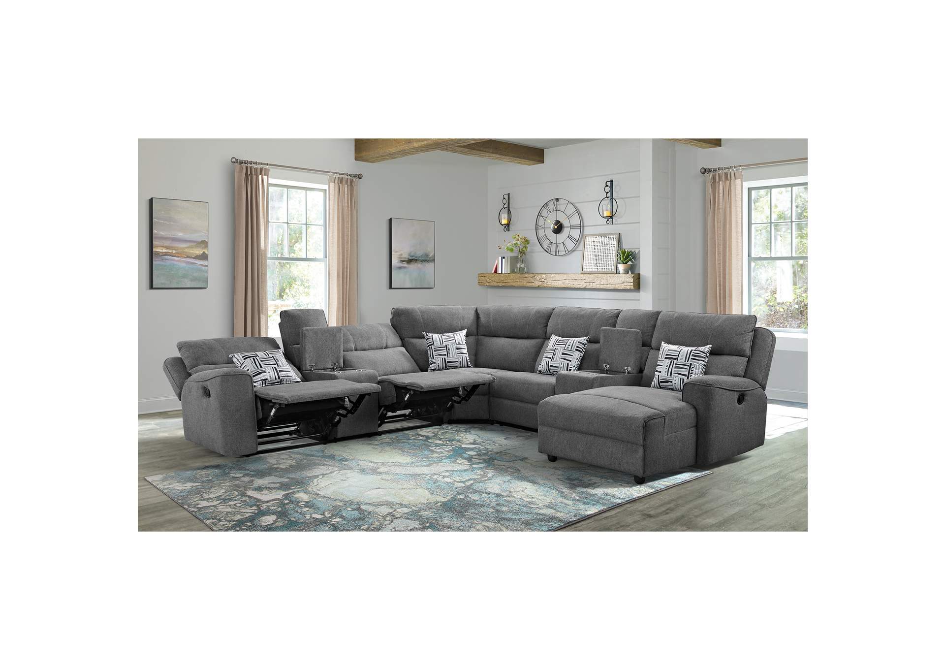Connery Sectional Left Hand Facing Loveseat With Console In Pewter,Elements