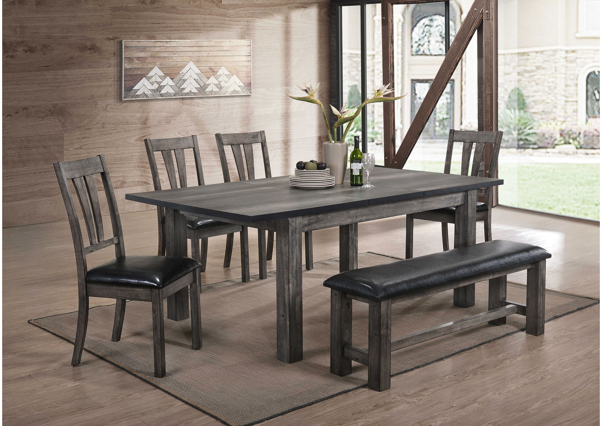Nathan  Grey Oak Dining Table w/Bench&4Chair,Elements