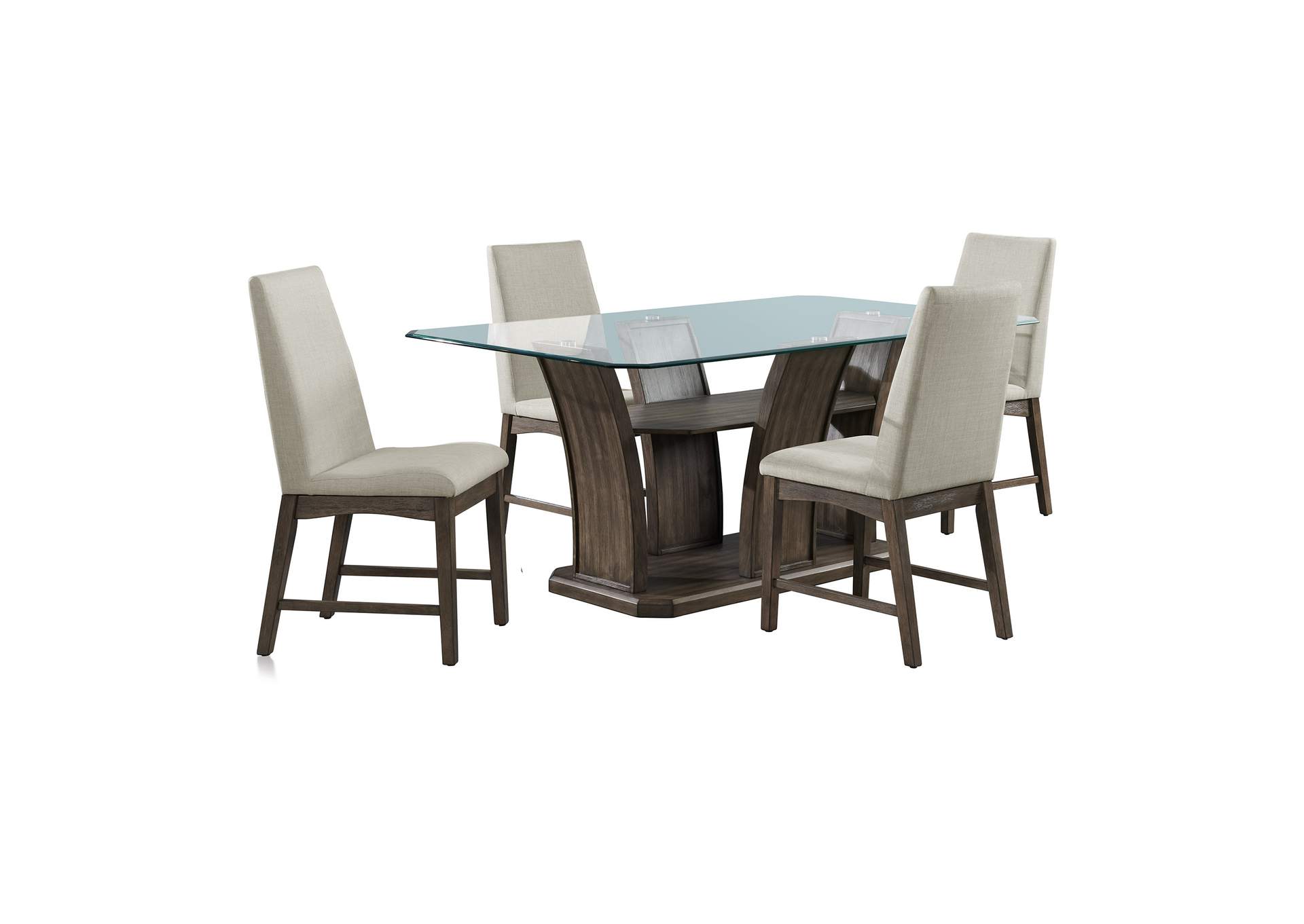 Dapper 5 Piece Rectangular Standard Height Dining Set In Walnut - Table Four Chairs,Elements