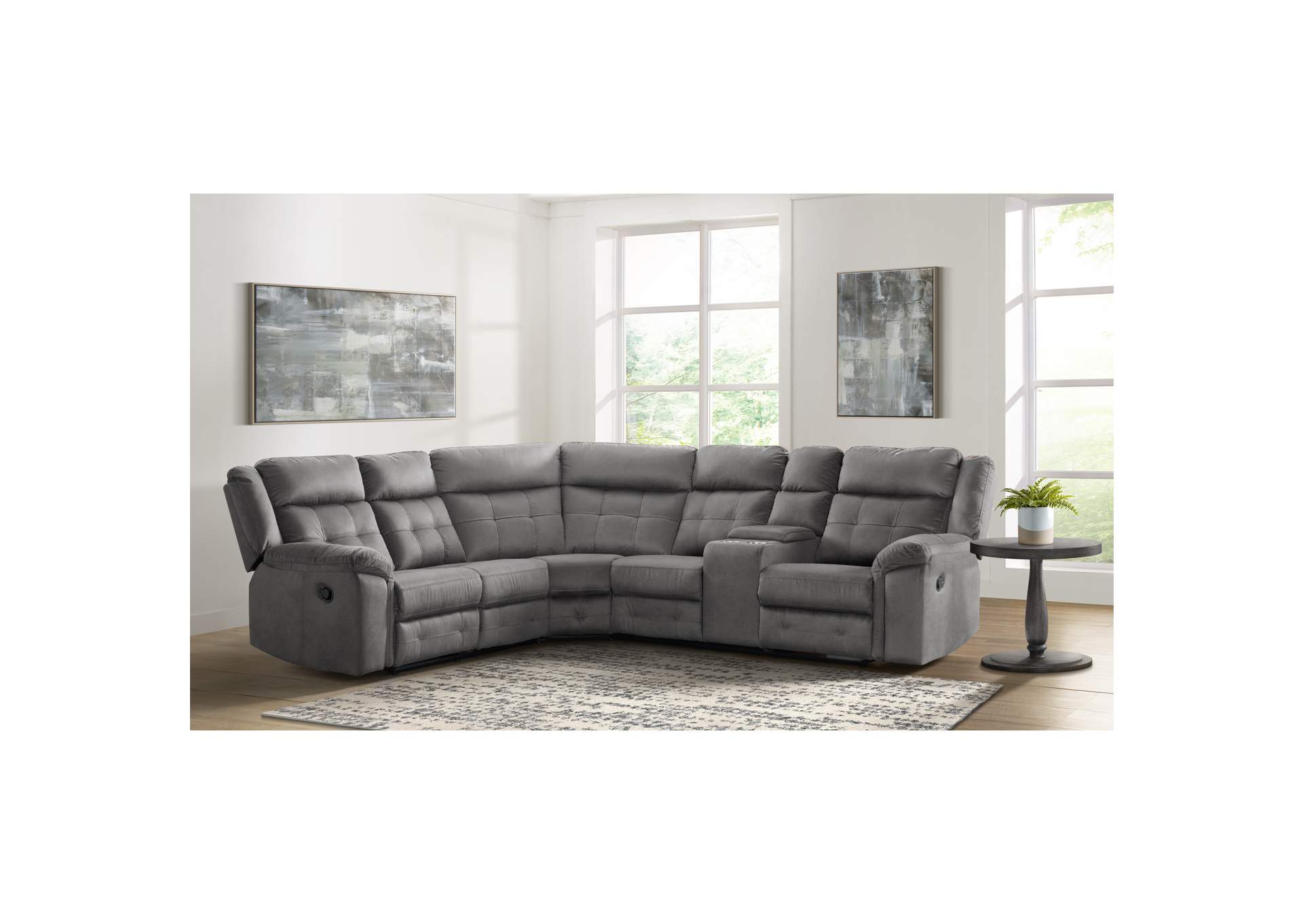 El Paso Sectional Left Hand Facing Motion Loveseat With Console In El Paso Grey,Elements