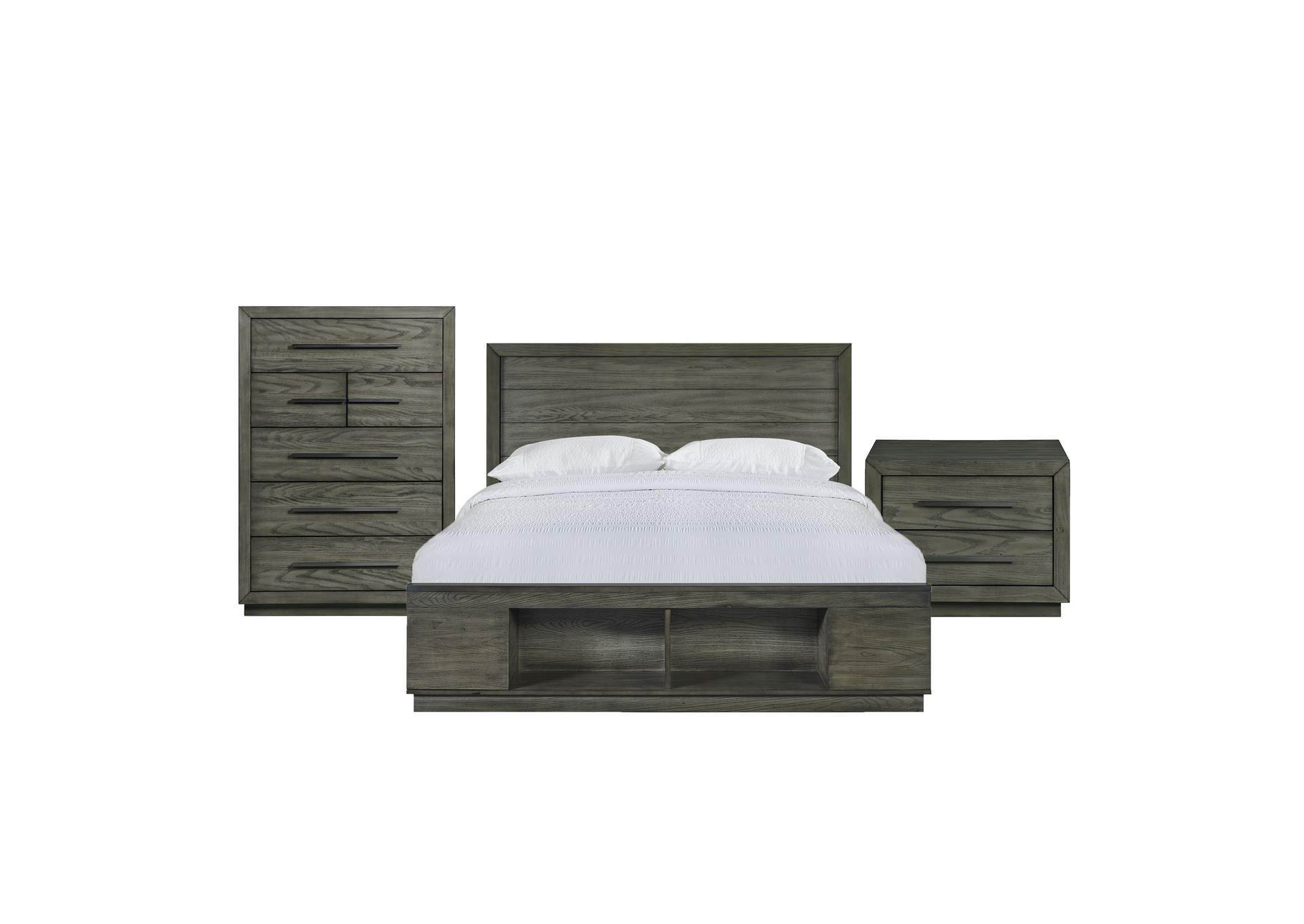 Elation Queen Storage 3 Piece Bedroom Set With Cubbies,Elements