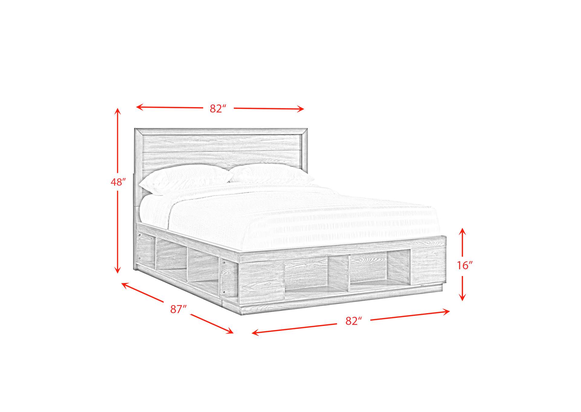 Elation King Storage 3 Piece Bedroom Set With Cubbies,Elements