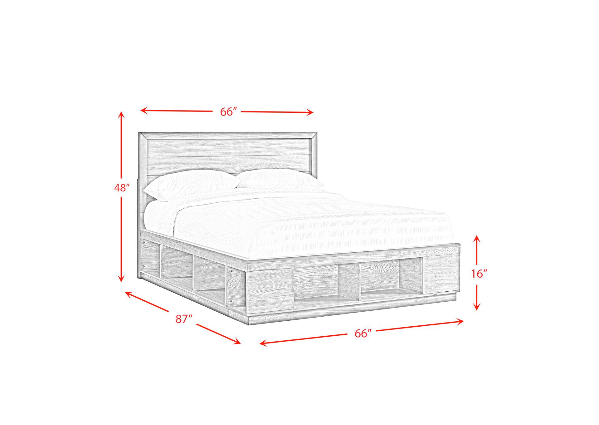 Elation Queen Storage Bed Complete Cubby Storage,Elements