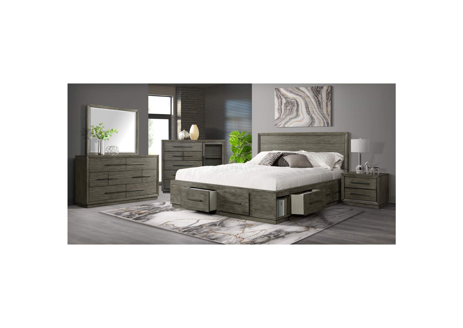 Elation Queen Storage Bed Complete Four Dr Storage,Elements