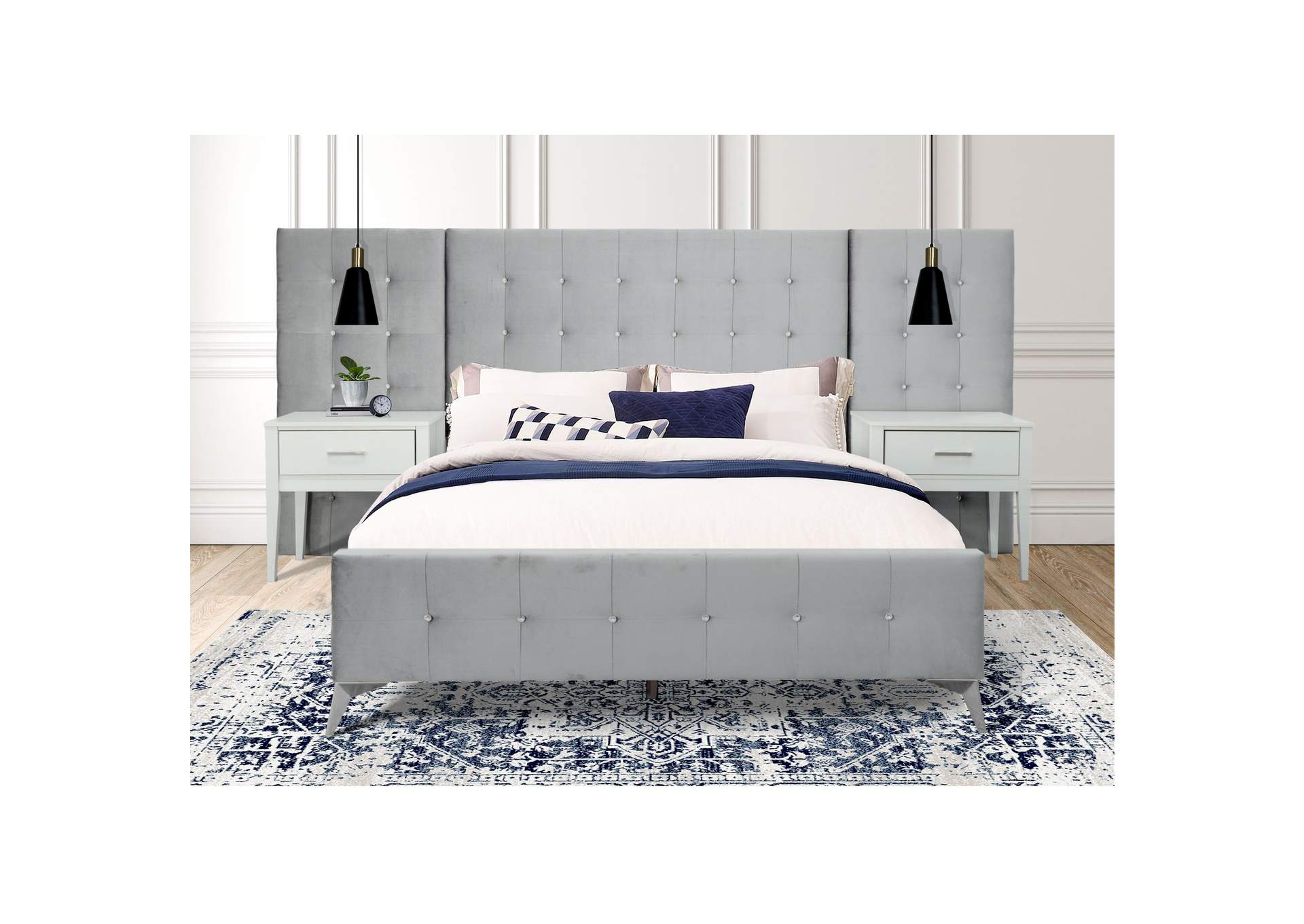 Emma King Bed In Wl001 Silver Grey With 2 End Tables,Elements