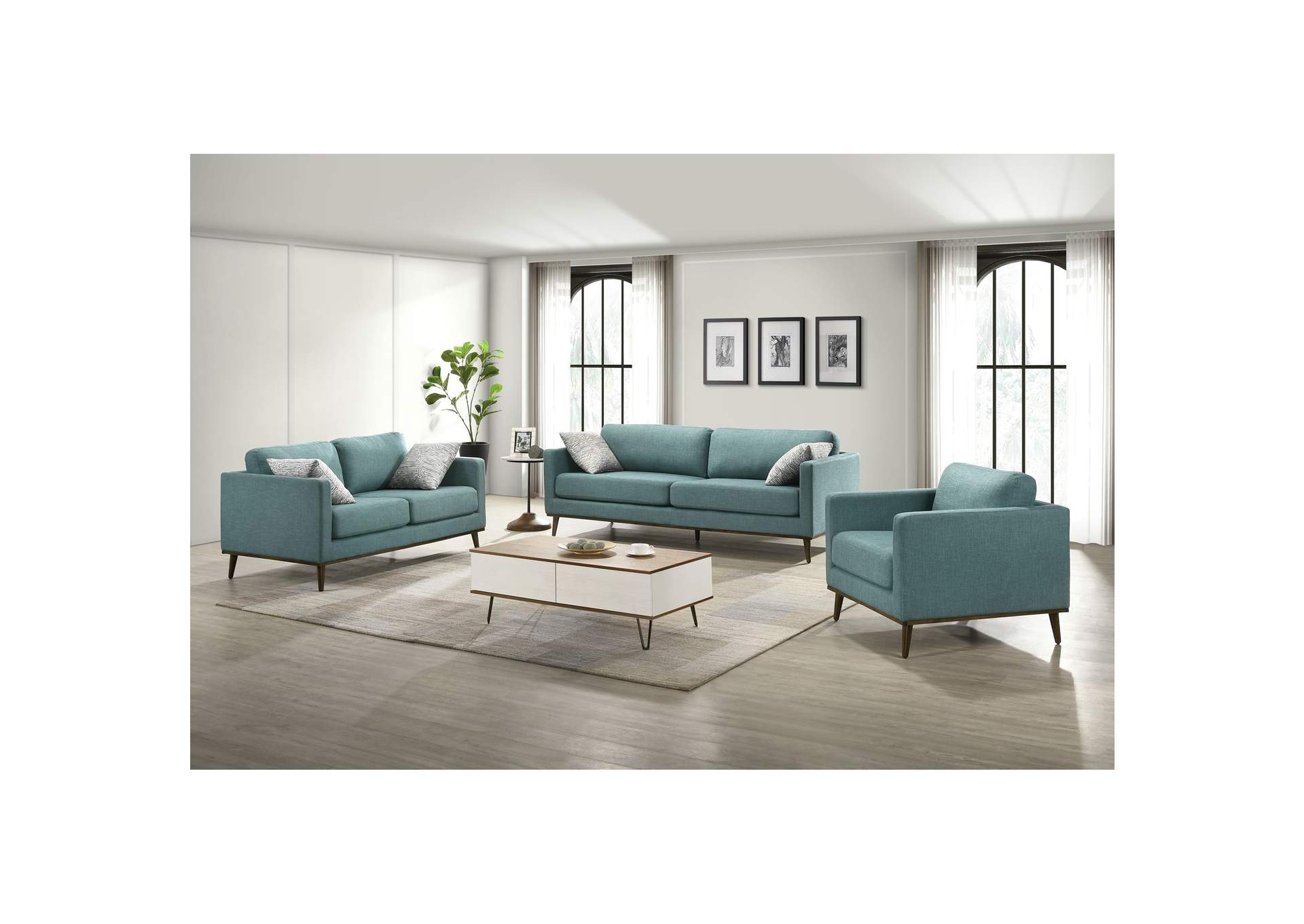 Encino Loveseat In Palmer Teal With 2 Pillows In Jocelyn 2,Elements