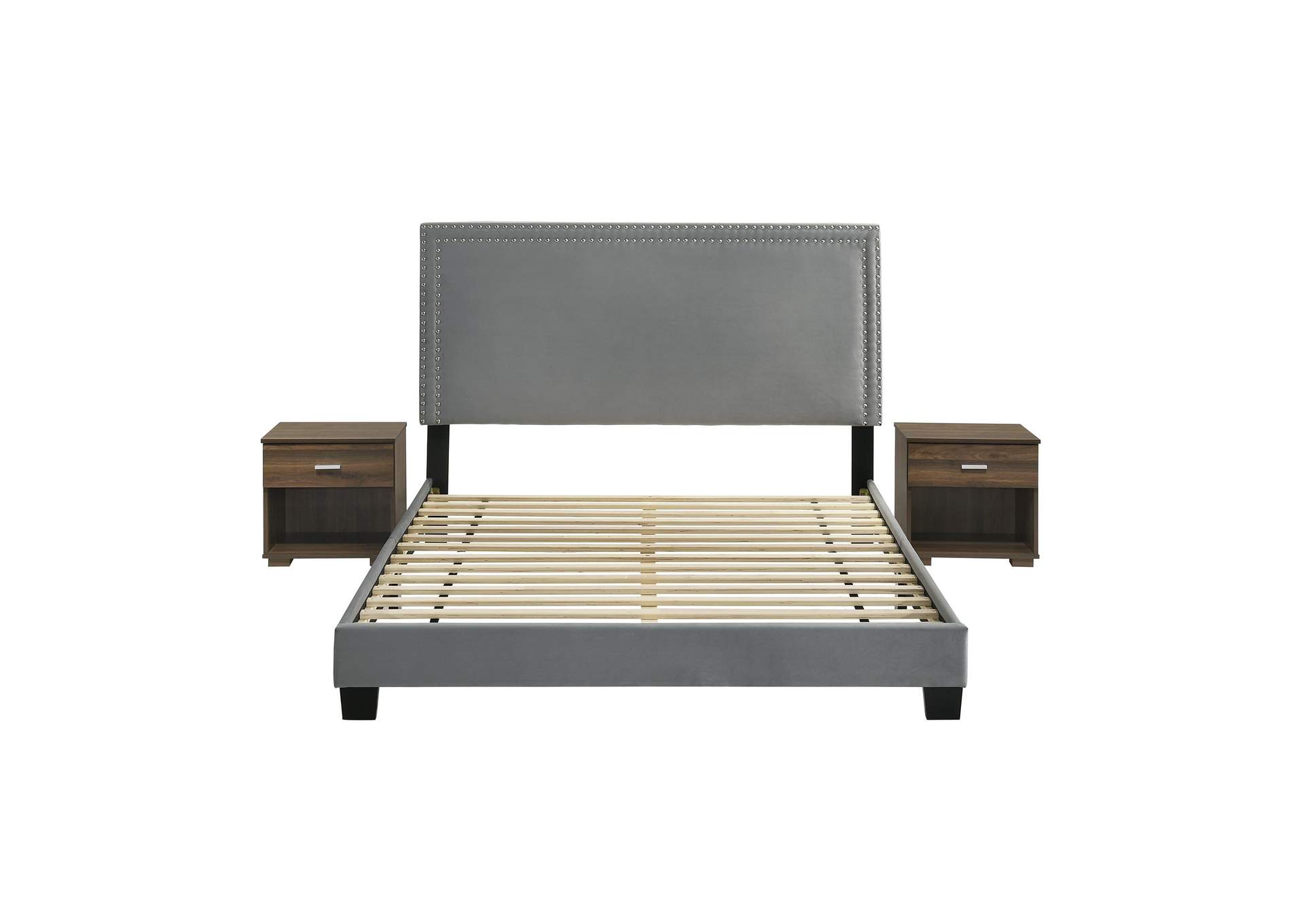 Erica Queen Bed In Carroll Grey With Two End Table 3A,Elements