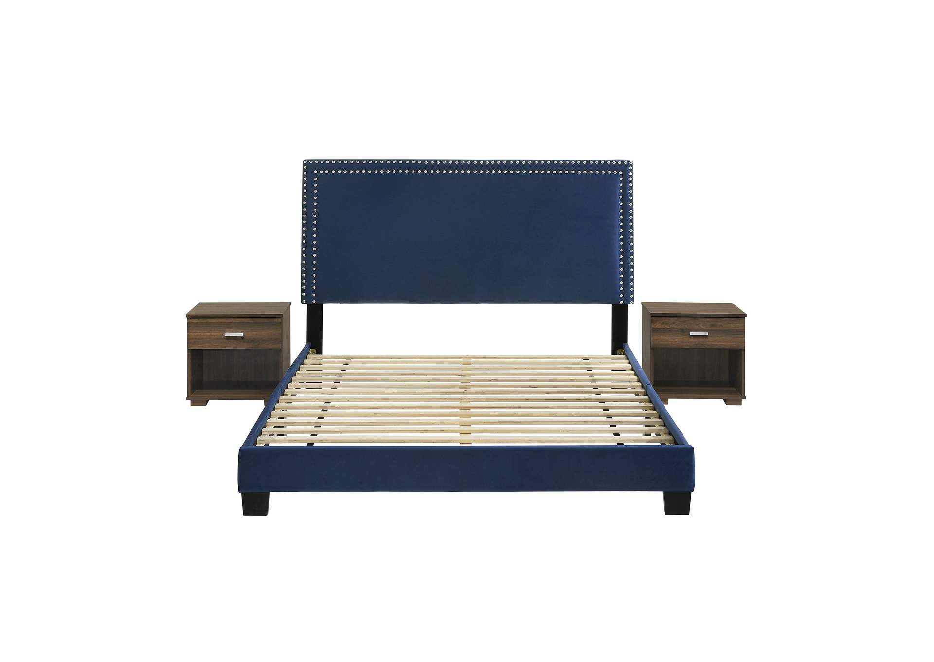Erica Queen Bed In Carroll Navy Blue With Two End Table 3A,Elements