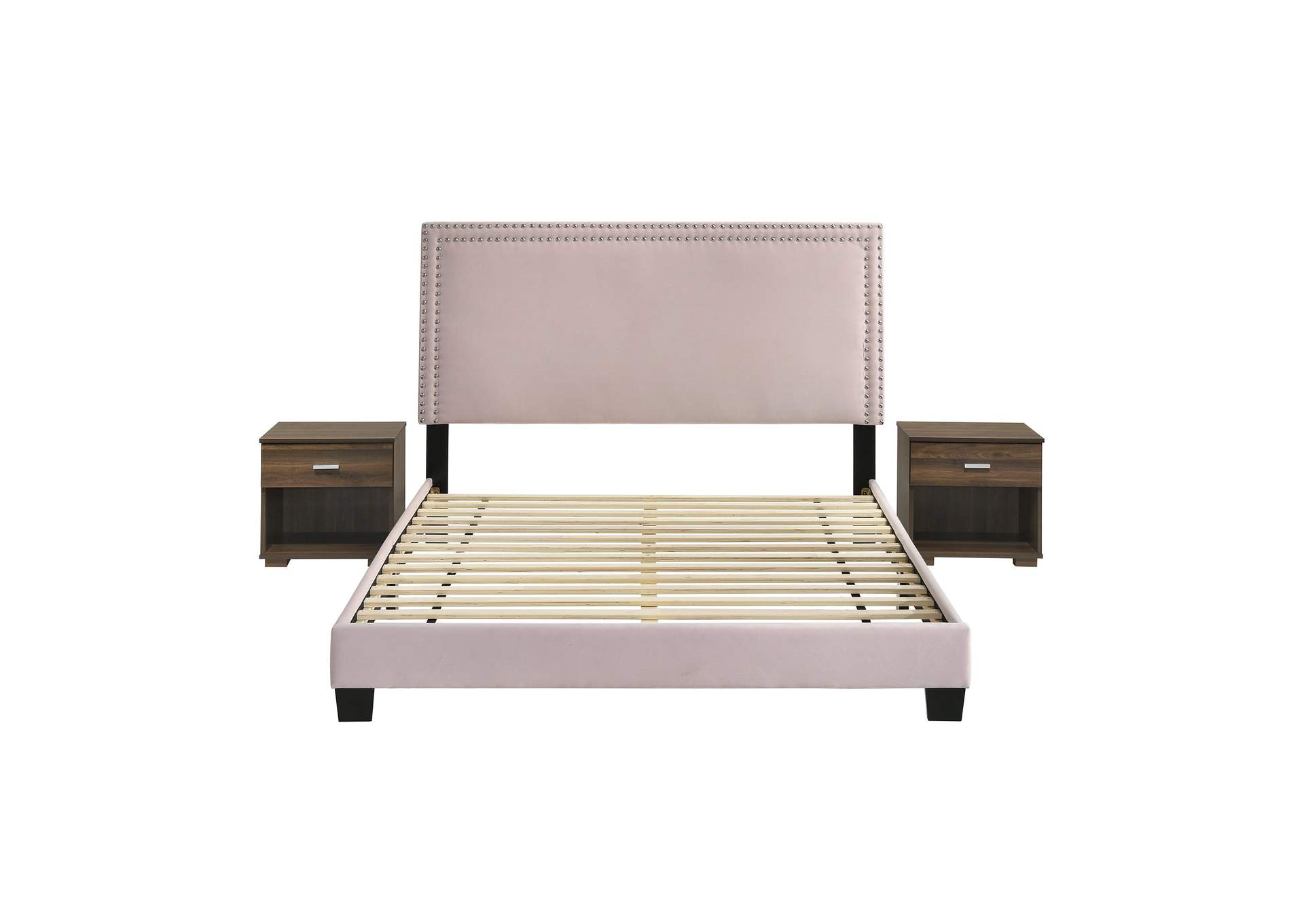 Erica Queen Bed In Carroll Pink With Two End Table 3A,Elements