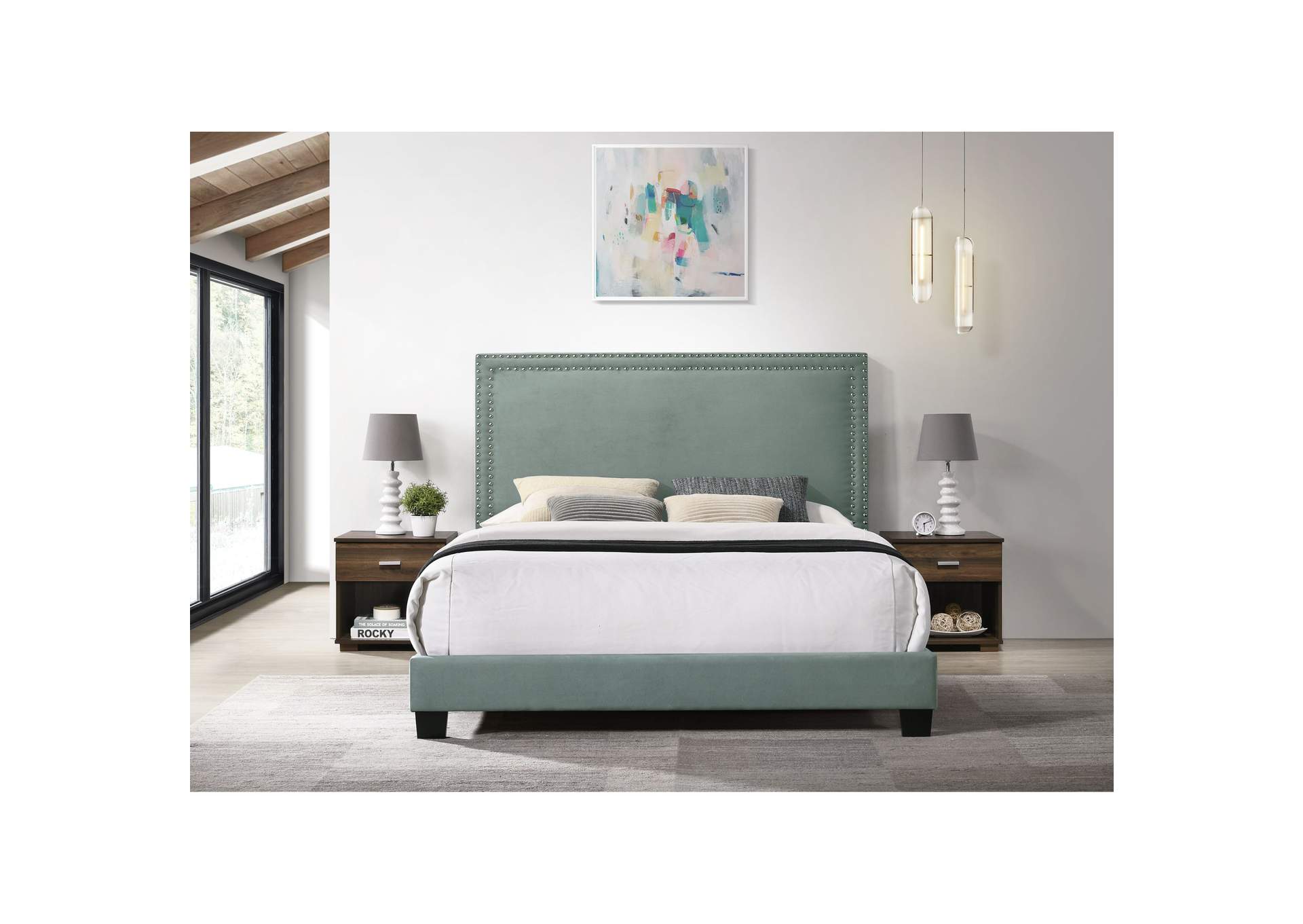 Erica Queen Bed In Carroll Green With Two End Table 3A,Elements