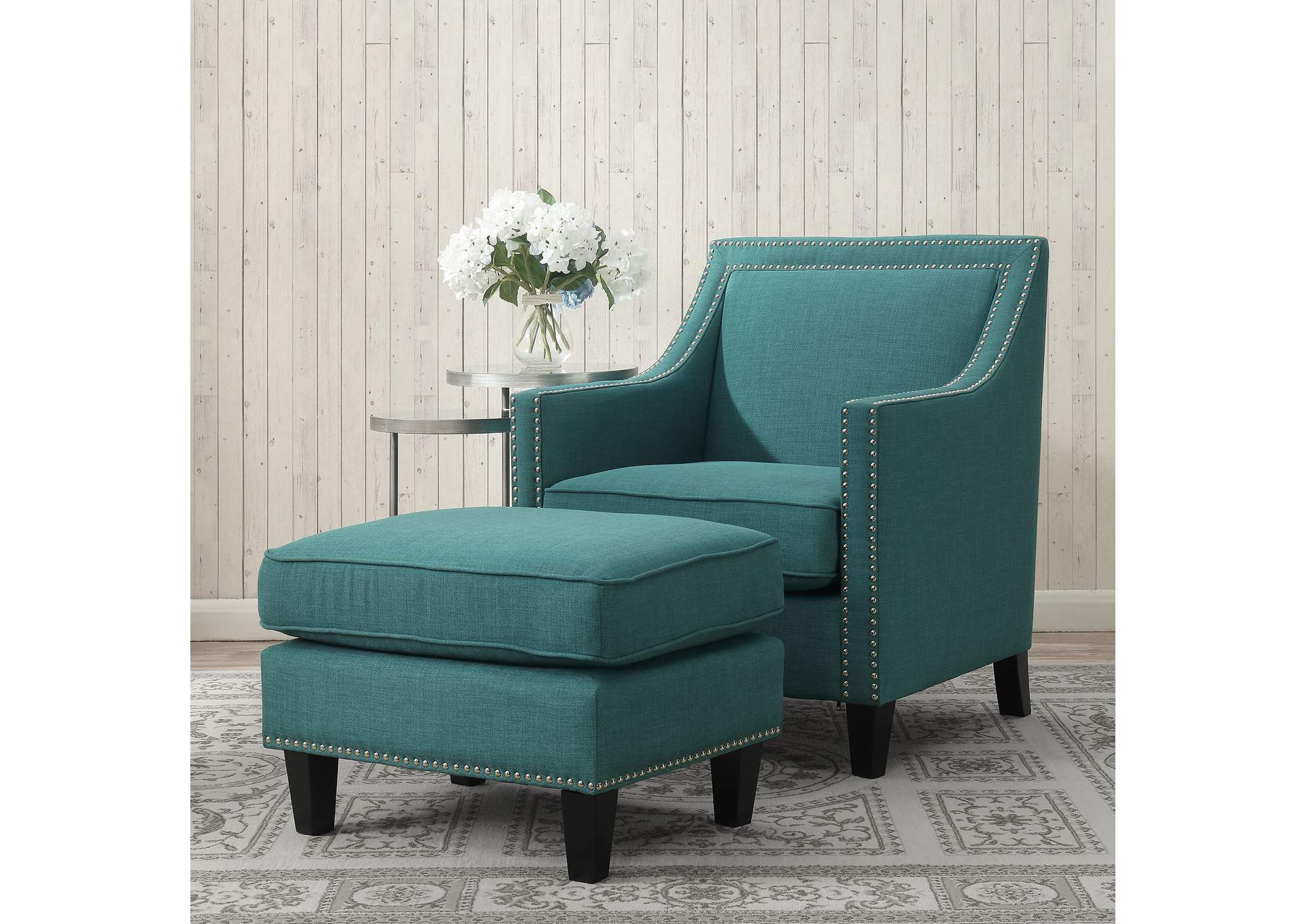 Erica 497 Ottoman With Chrome Nail Heirloome Teal,Elements