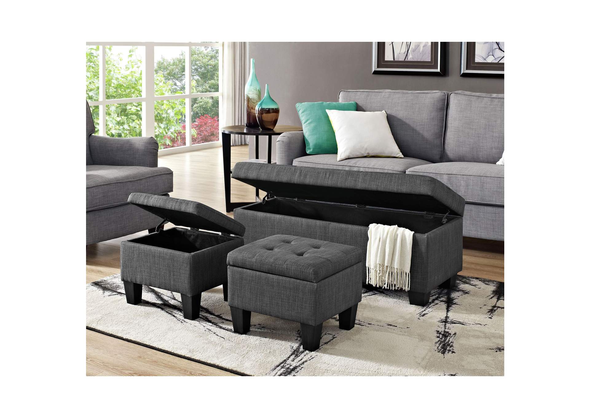 Ethan 3Pk Storage Bench And Ottoman Heirloom Charcoal,Elements
