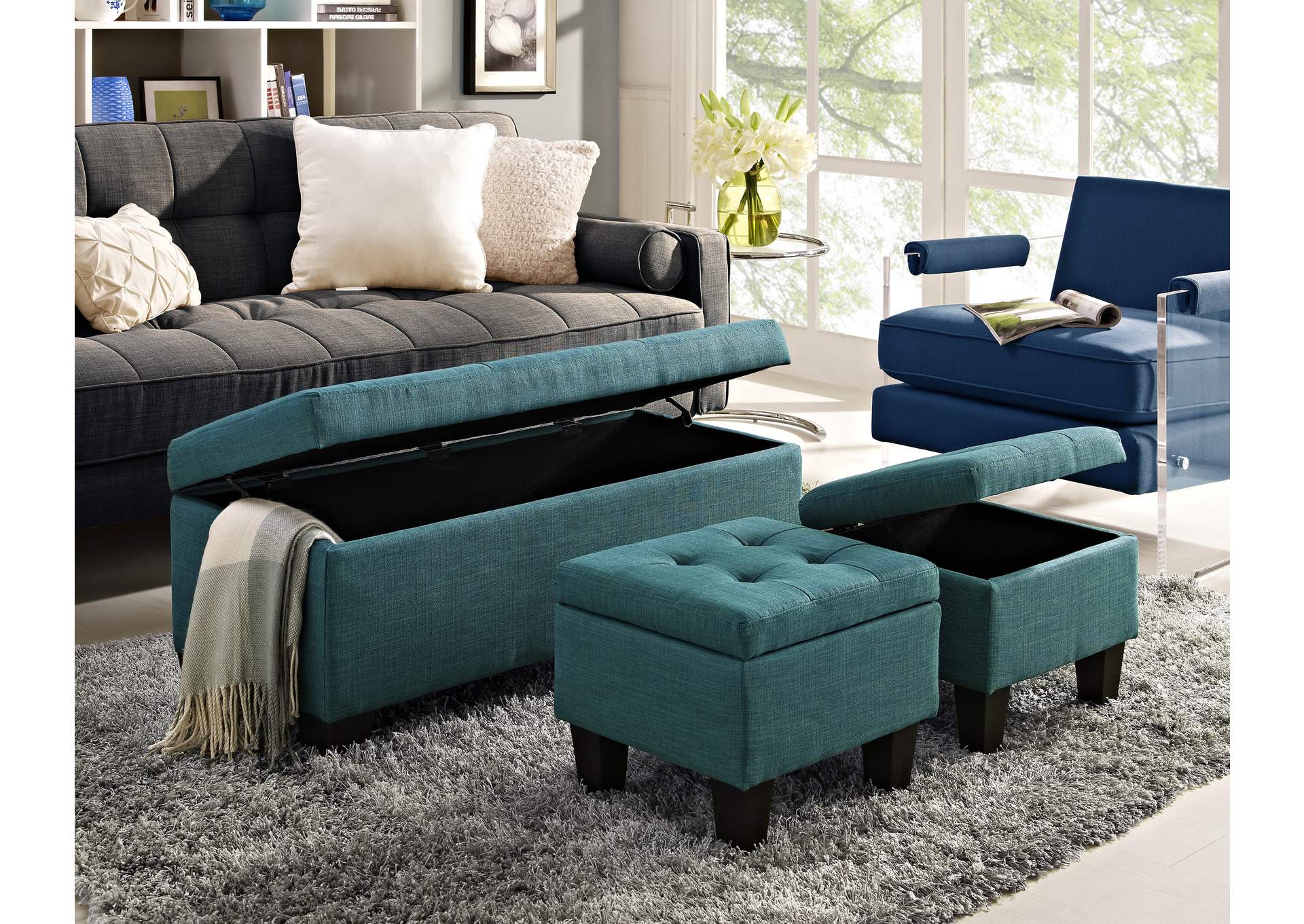 Ethan 3Pk Storage Bench And Ottoman Heirloom Teal,Elements