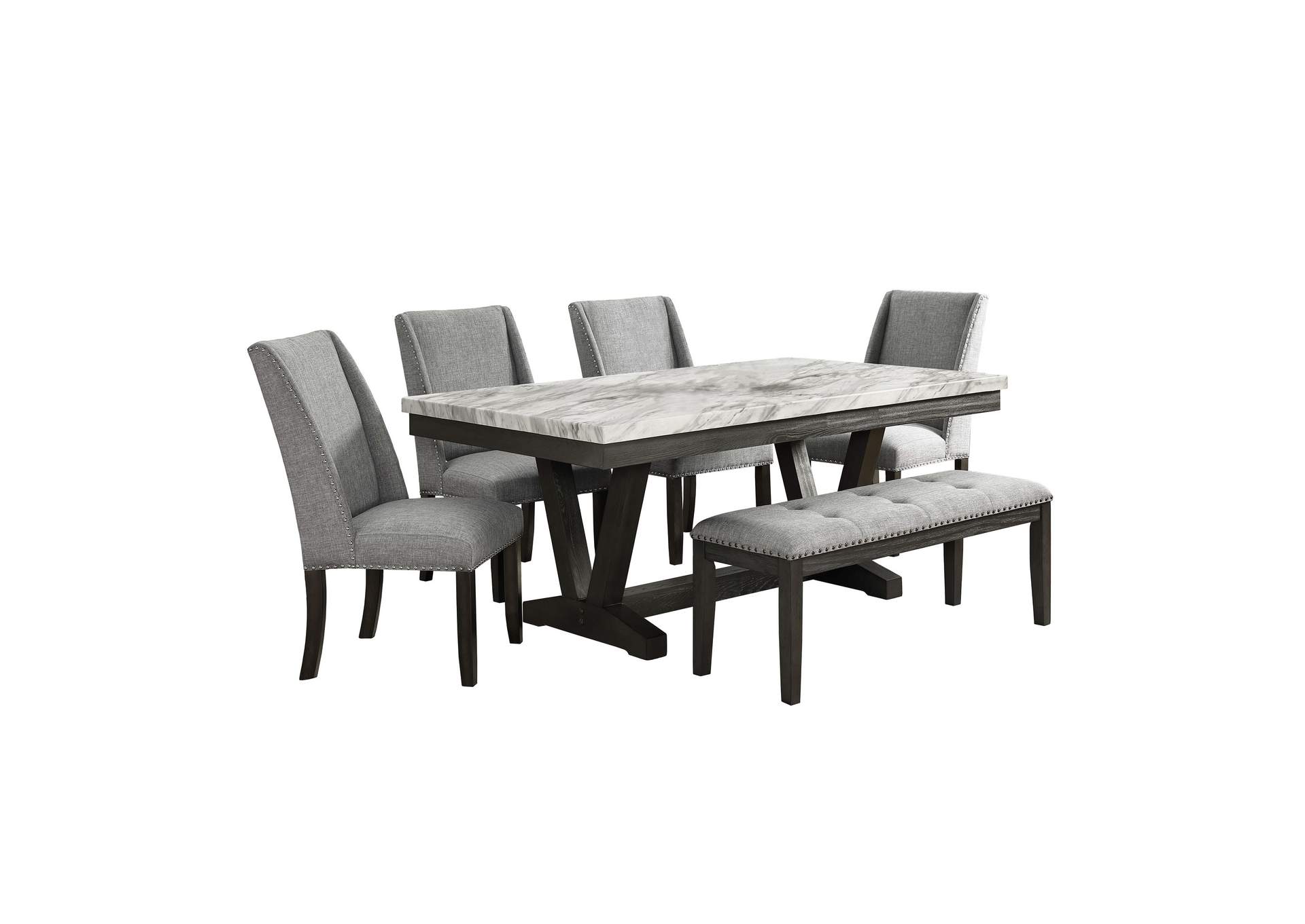 Everdeen 6 Piece Dining Set In Charcoal - Table Four Chairs Bench,Elements