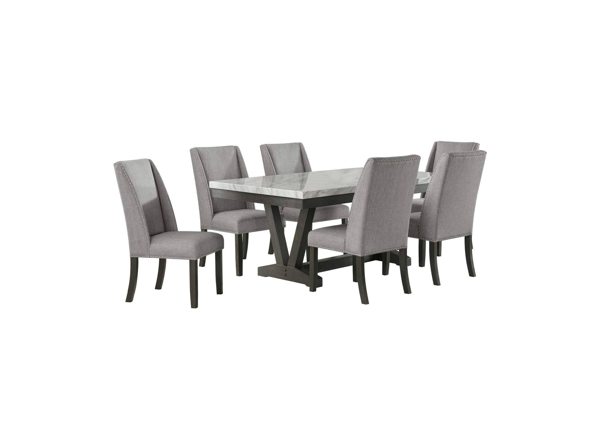 Everdeen 7 Piece Dining Set In Charcoal - Table Six Chairs,Elements