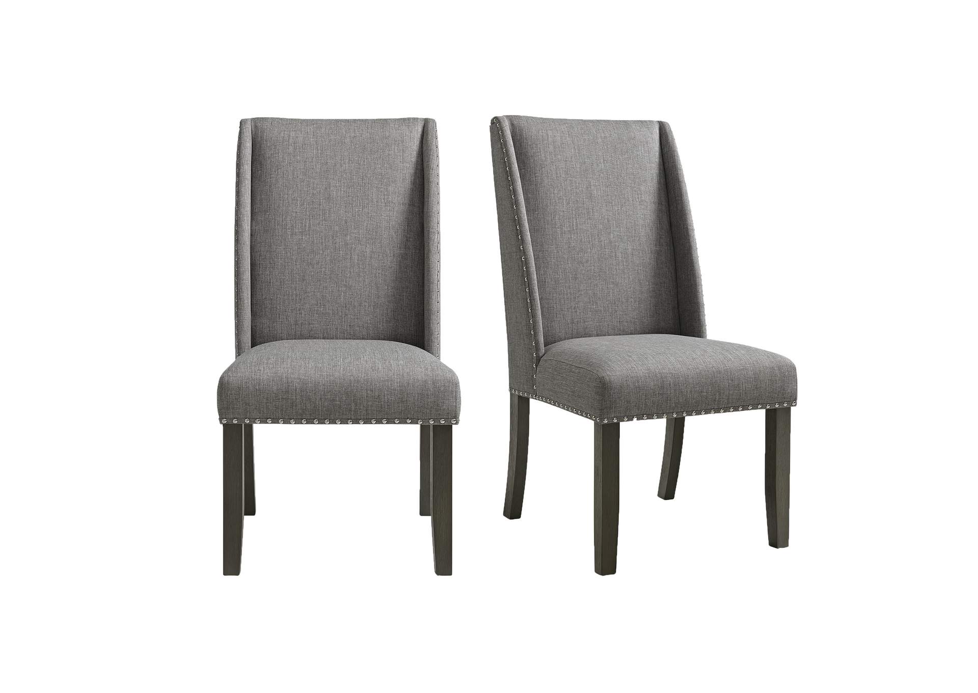 Everdeen Side Chair With Grey Fabric And Nail Heads In Charcoal 2 Per Carton,Elements