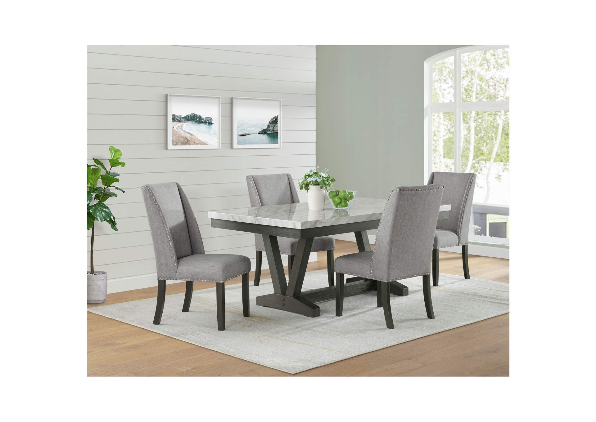 Everdeen 5 Piece Dining Set In Charcoal - Table Four Chairs,Elements