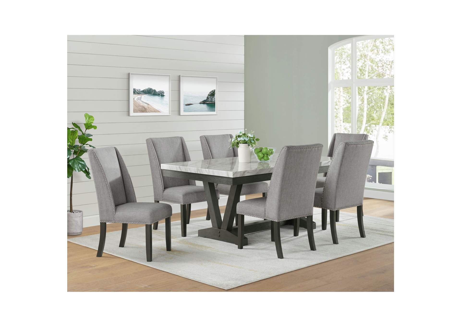 Everdeen Side Chair With Grey Fabric And Nail Heads In Charcoal 2 Per Carton,Elements