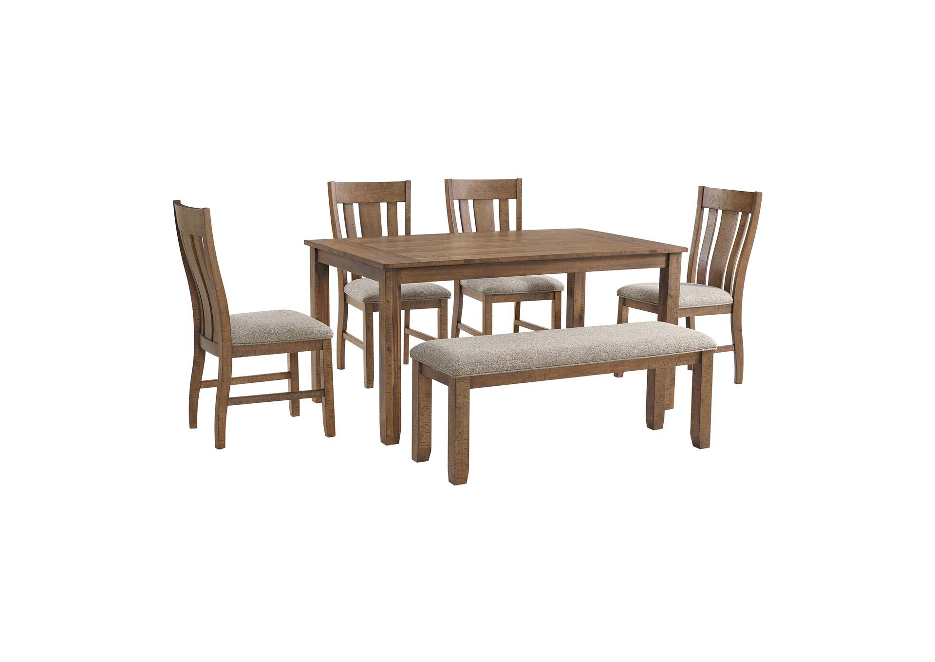 Everett 6 Piece Dining Set Table 4 Chairs Bench In Brown Acacia,Elements
