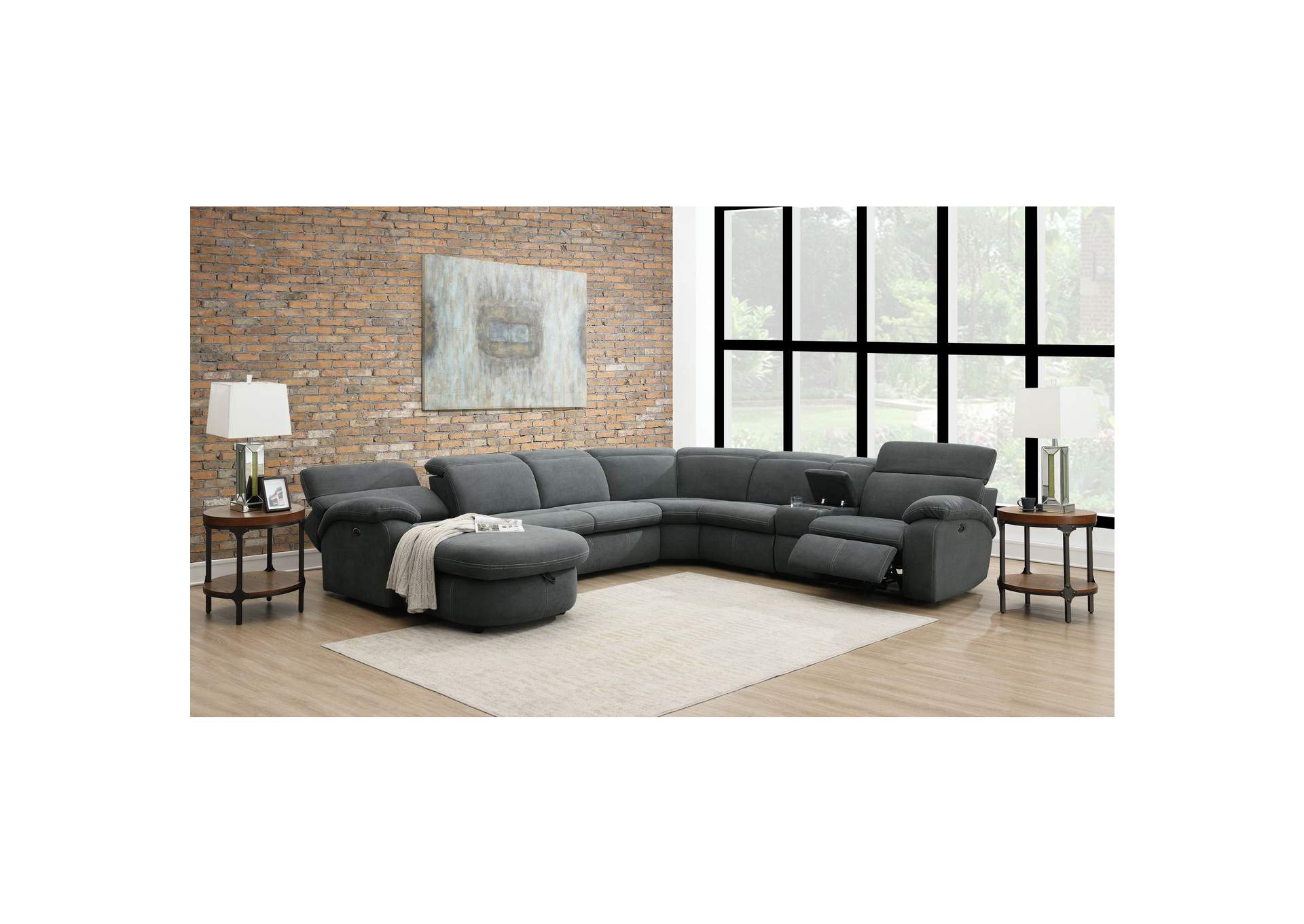 Excelsior Sectional Set With Left Hand Facing Chaise Pull Bed And Storage In Flex Dark Grey,Elements